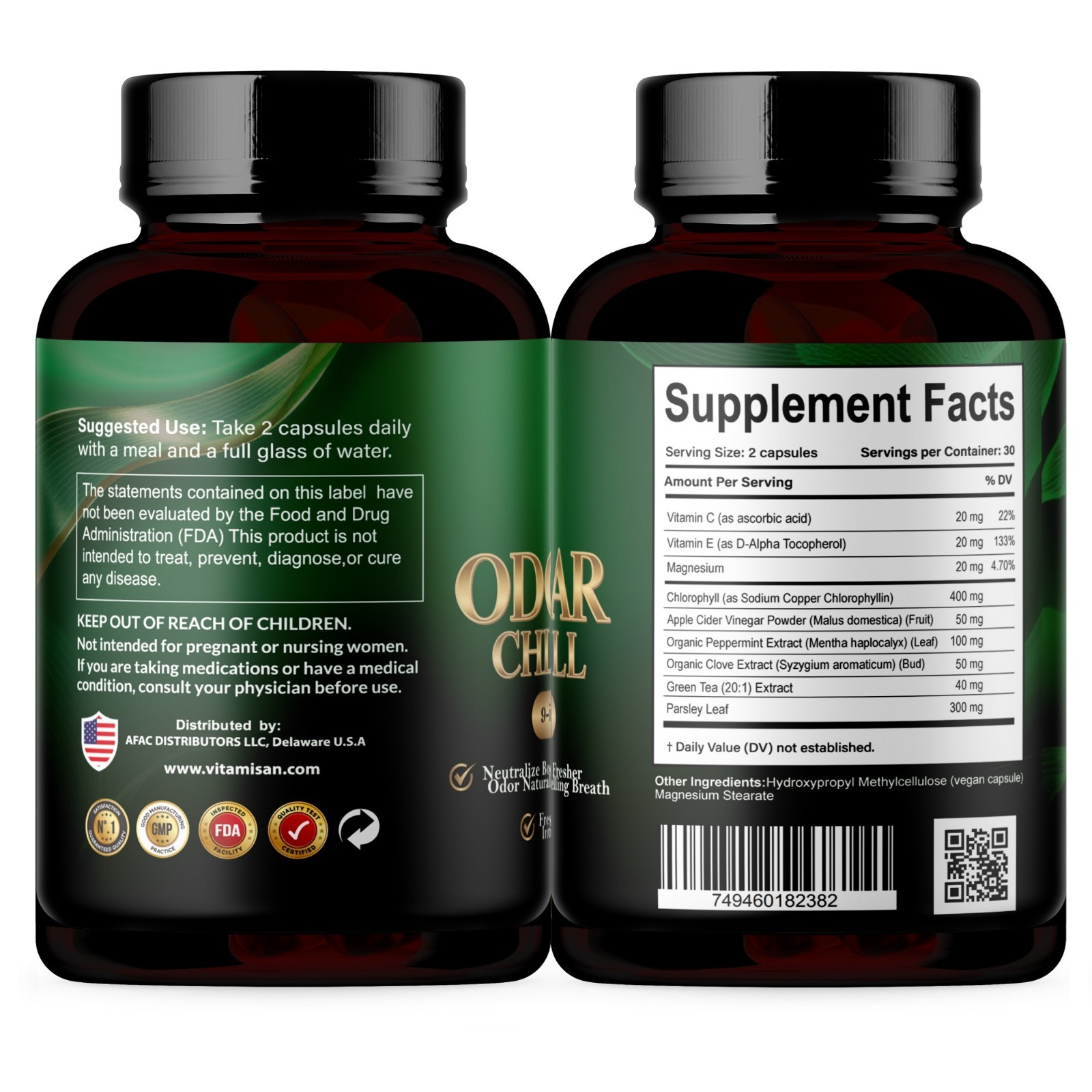 VITAMISAN OdorClear Chlorophyll Capsules – Internal Deodorant – 120 Caps
