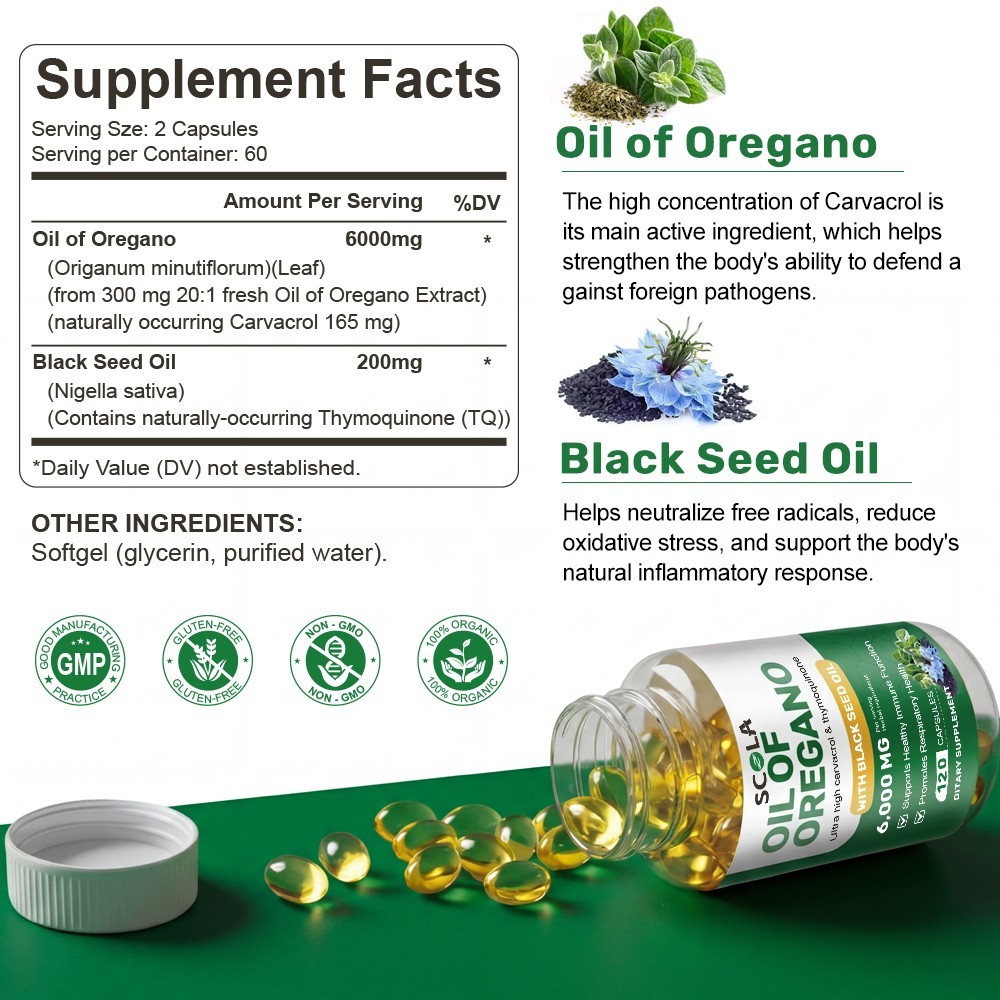 Oregano Oil 6000mg Softgels Capsules Caps Pills Contains Carvacrol Immue Support
