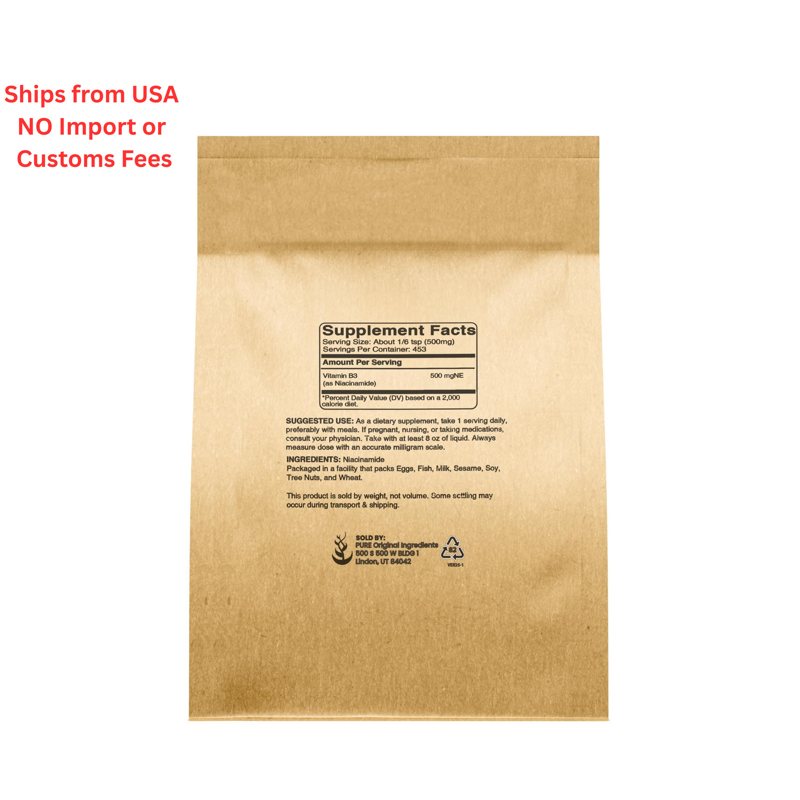 PURE ORIGINAL INGREDIENTS Niacinamide (8oz) Flush-Free 8 Ounce (Pack of 1)