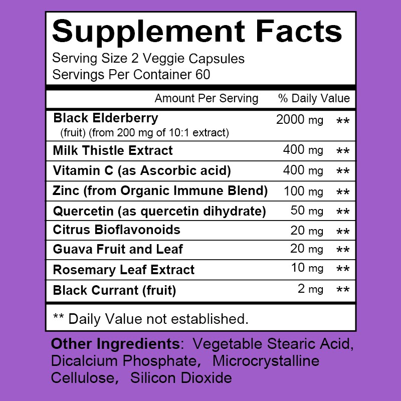 Black Elderberry 3000 mg Gluten Free,Non-GMO,Powerful Antioxidant 30/60/120 Caps