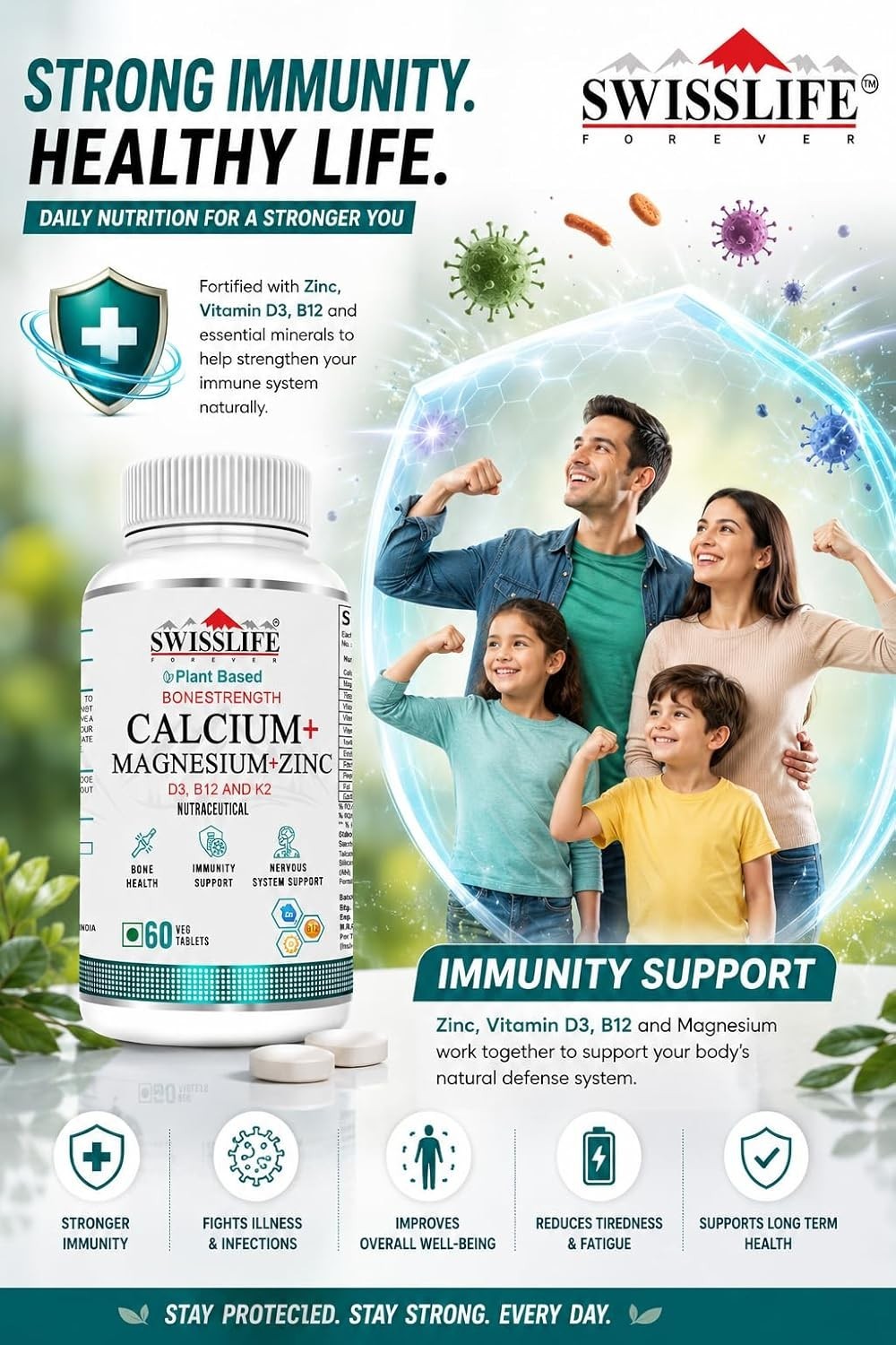 5 Pack SWISS.LIFE Forever Calcium Magnesium Zinc D3 K2 B12