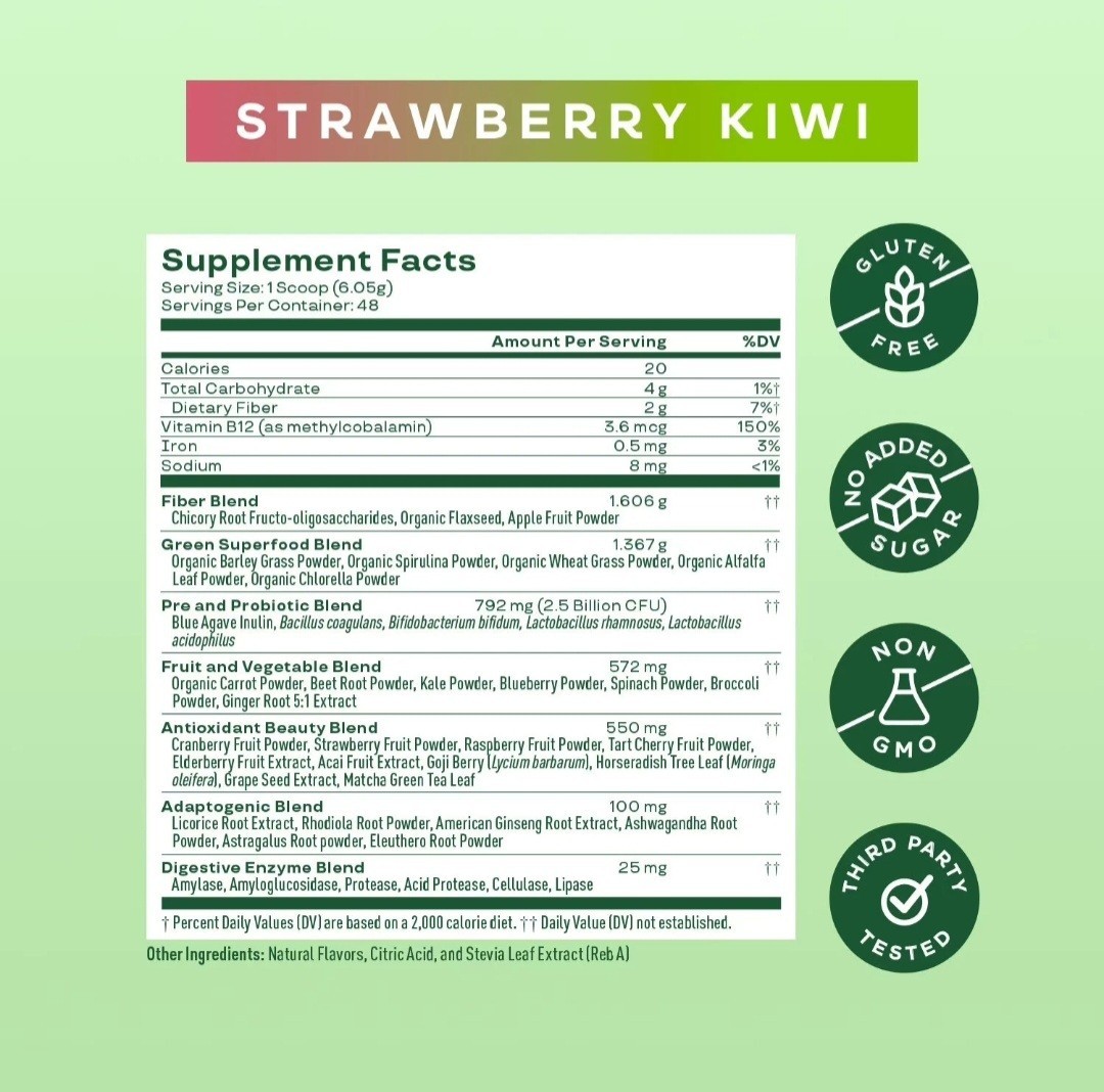 Bloom Nutrition Greens & Superfoods Powder 10.24 Oz Strawberry Kiwi 11/26