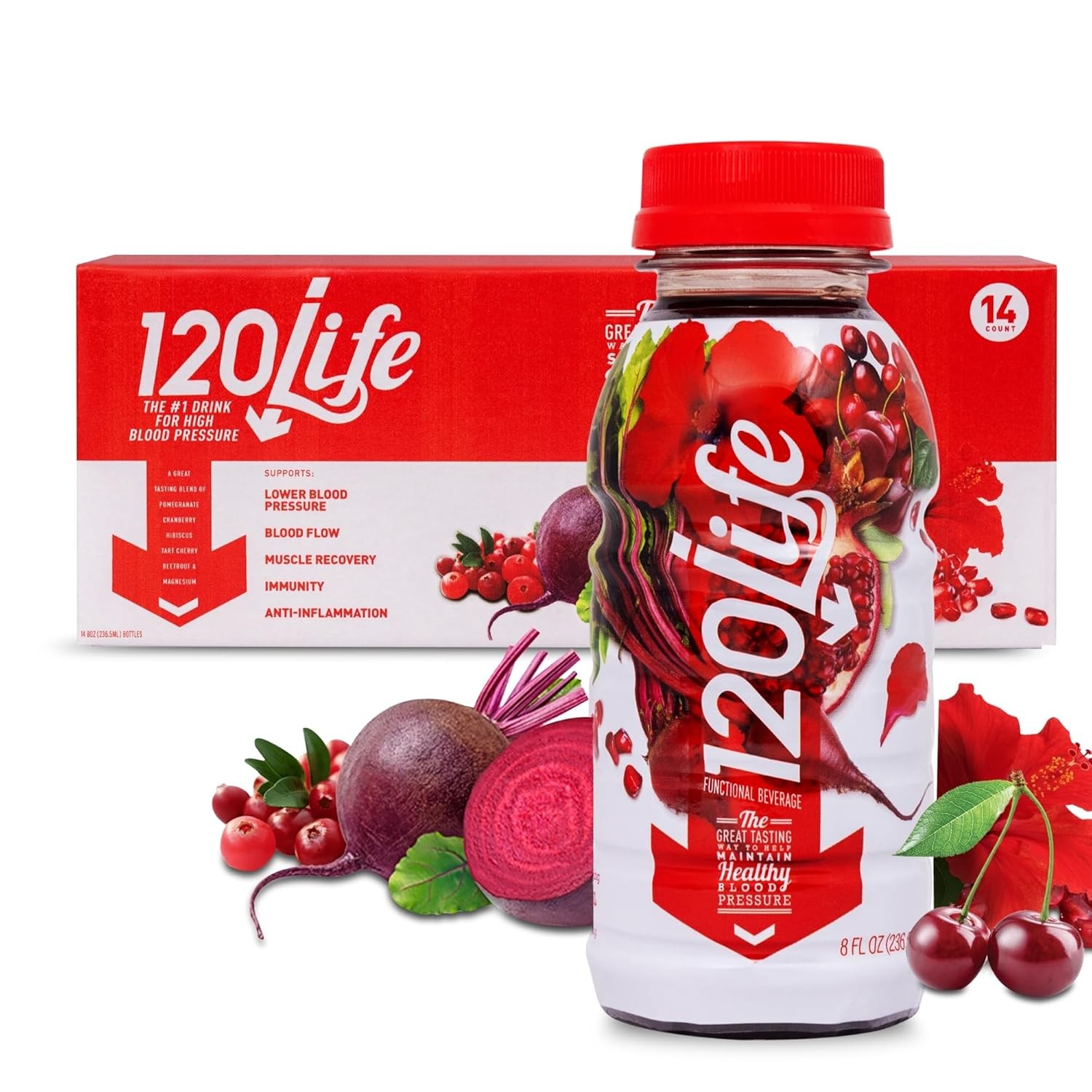 120/Life Blood Pressure Support, Beet Root Juice, 8 Fl Oz (Pack of 14)
