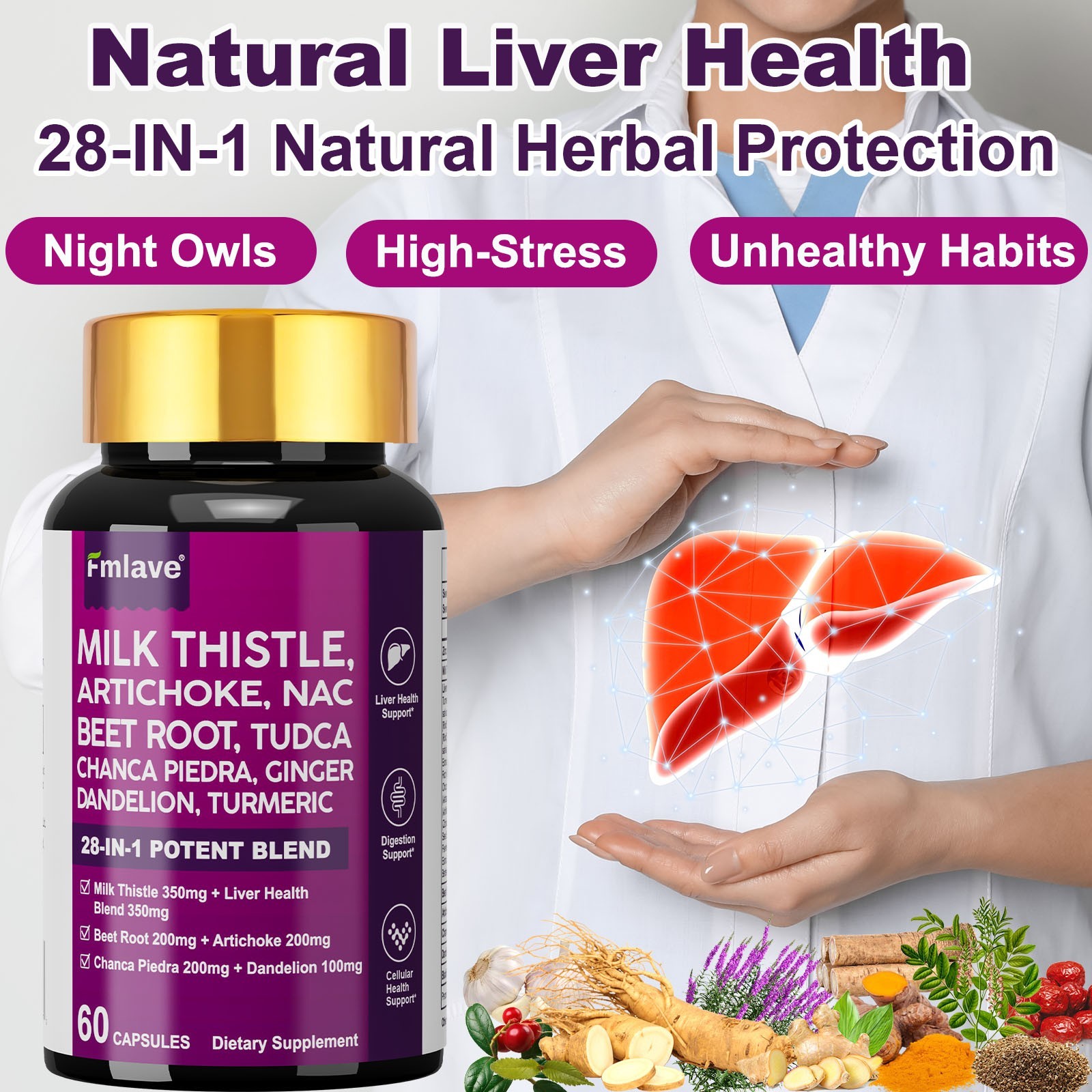 Milk Thistle (Silymarin 3500mg) Dandelion Turmeric Artichoke NAC – Liver Support