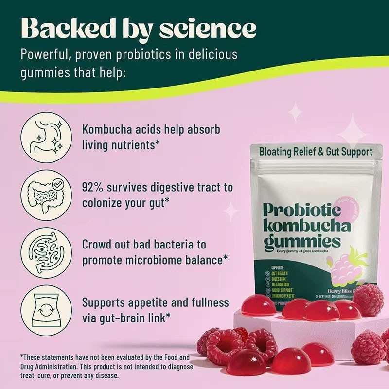 Probiotic Kombucha Gummy – Prebiotics, Probiotics, Postbiotics, Fiber Supplement
