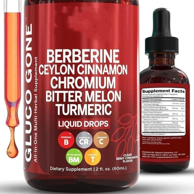 2 Bottles Clean Nutra Berberine with Ceylon Cinnamon Supplement Liquid Drops NEW