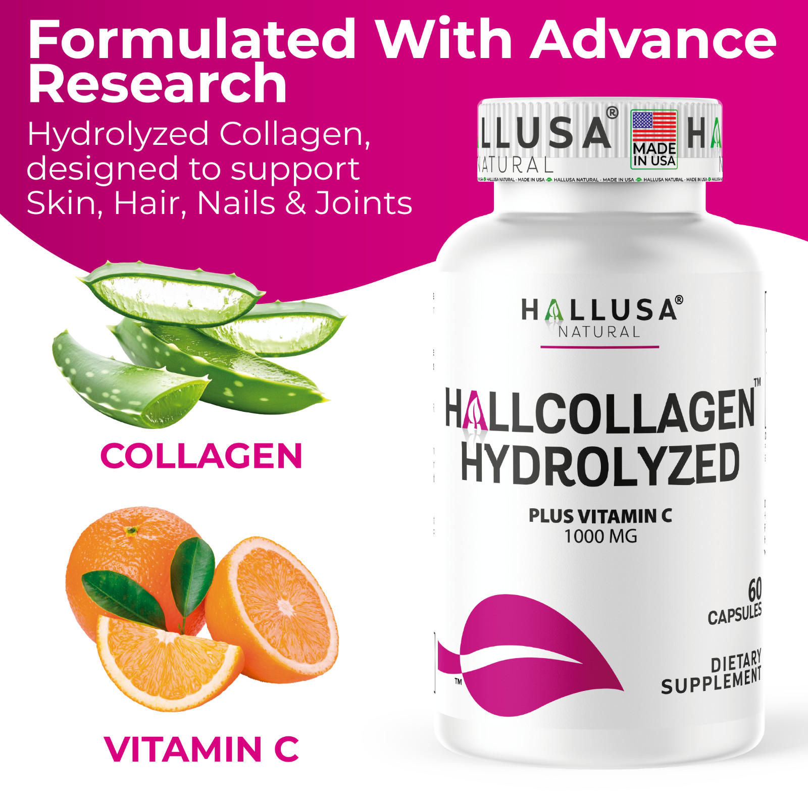 Collagen Peptides Pills 1000mg Hydrolyzed Anti Aging Skin Hair Nails & Joint