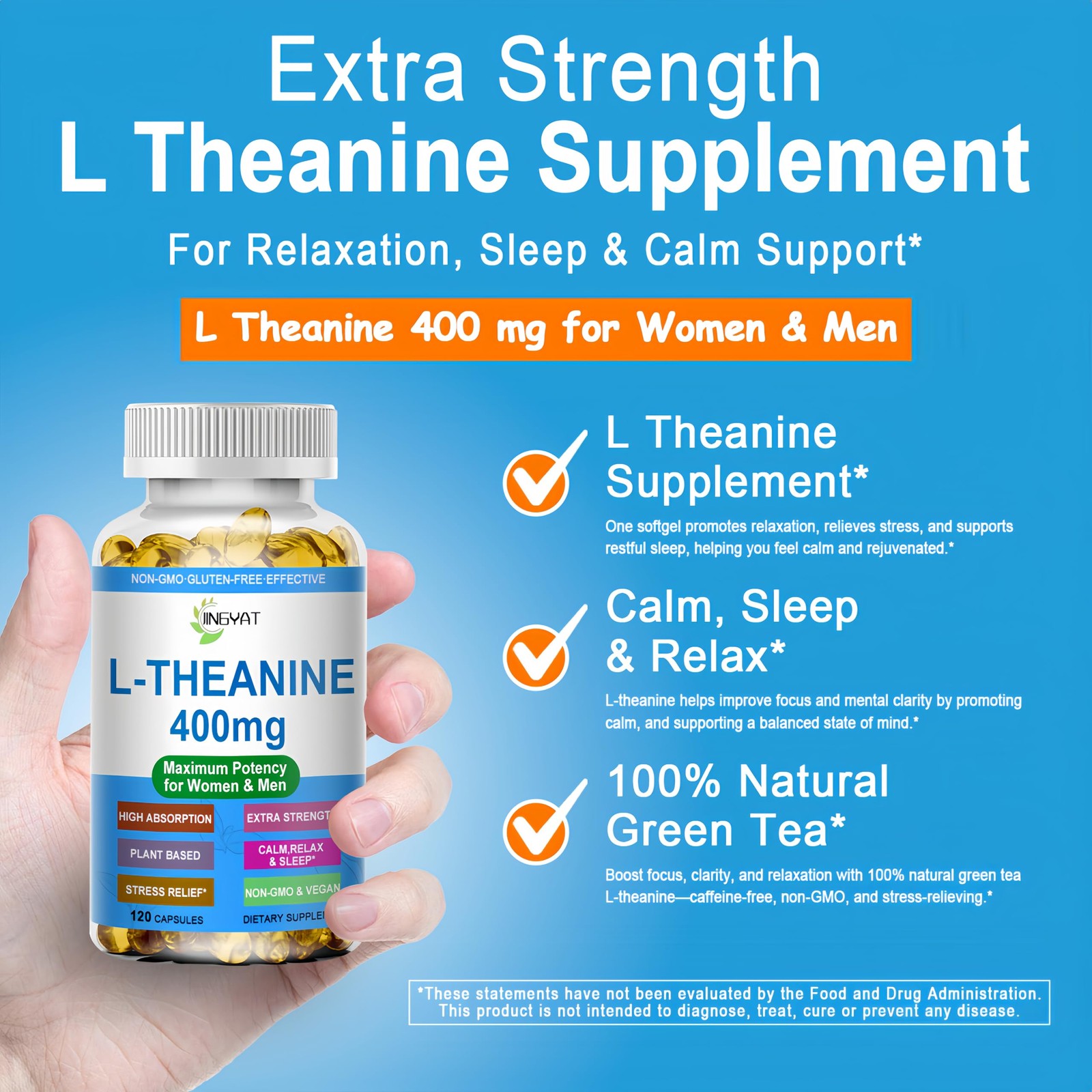 L Theanine 400 mg – Extra Strength L 120 Count (Pack of 1)