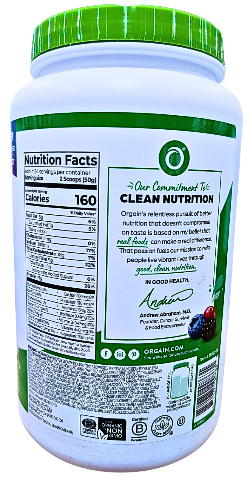 Orgain Organic Protein & Superfoods Chocolate Fudge Flavor 2.64 Lbs EXP 01/2027