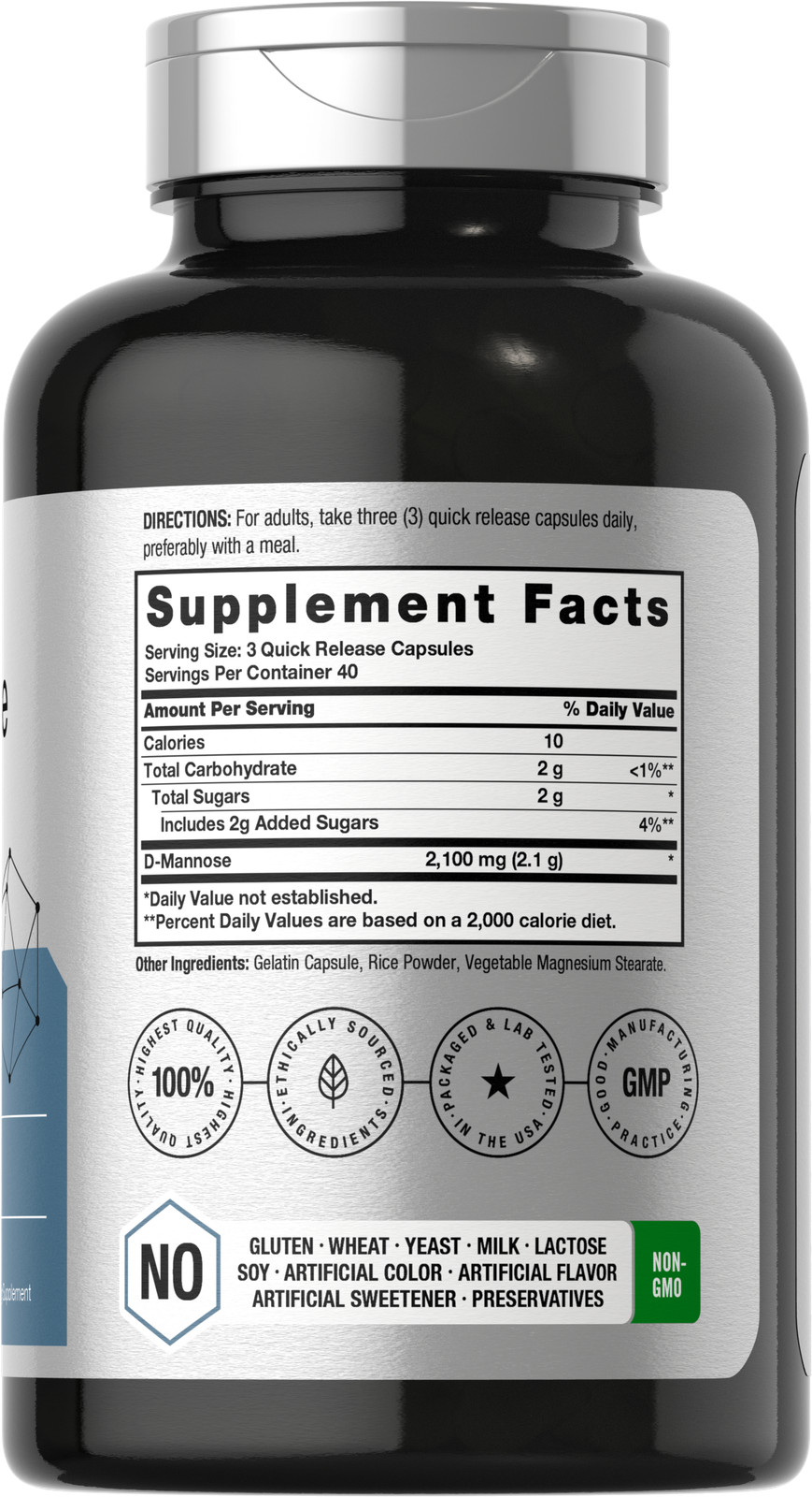 D Mannose Capsules | 2100 mg | 120 Count | Non-GMO & Gluten Free | by Horbaach