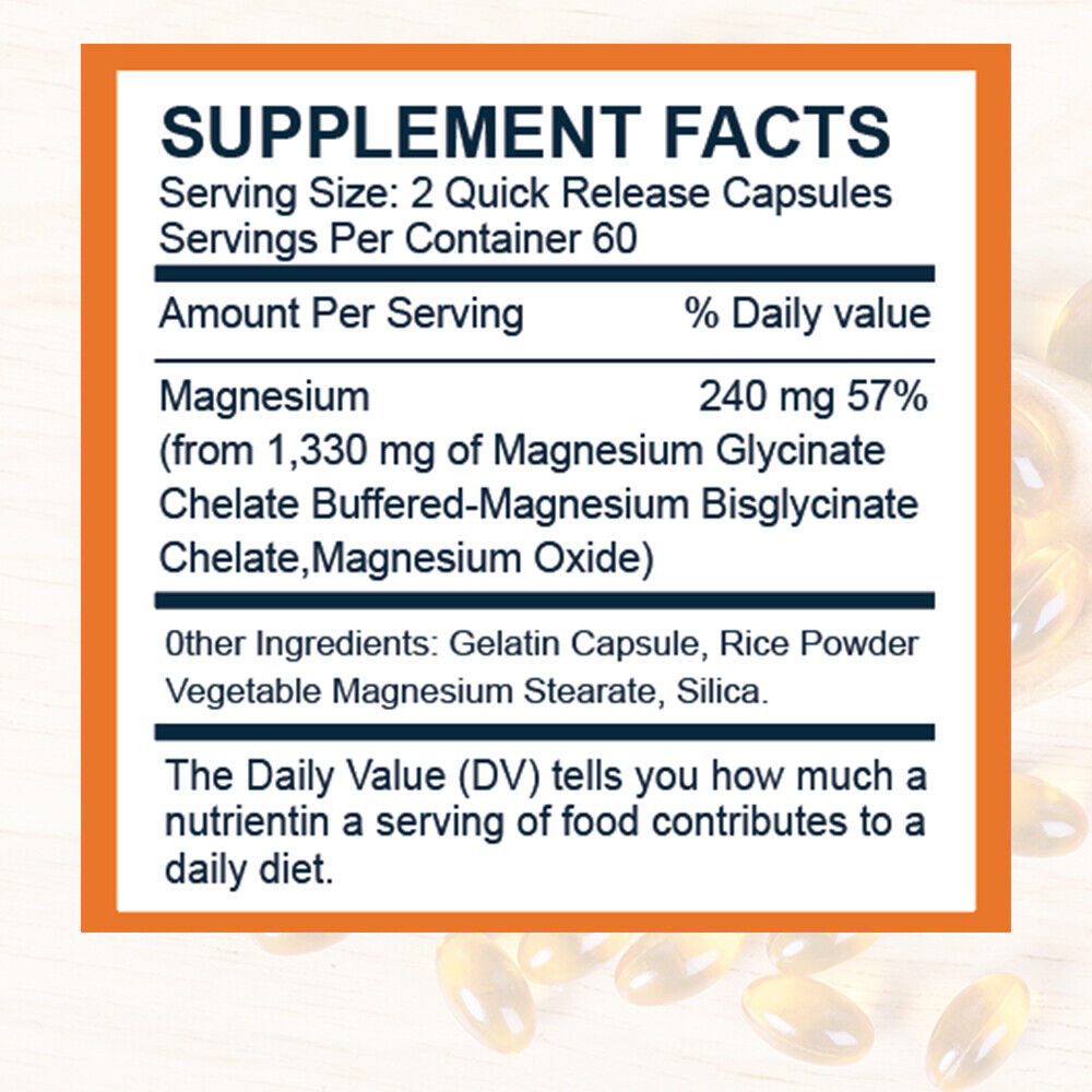 Magnesium Glycinate 120 Veg Capsules 1330mg Highest Potency, Buffered & Chelated