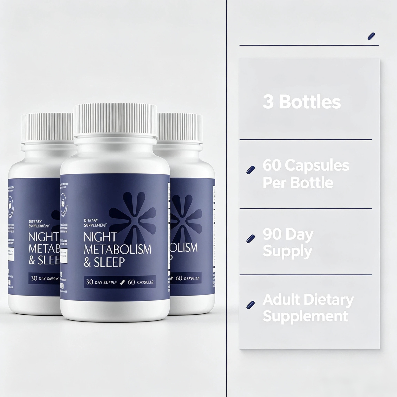 3-pcs Night Metabolism & Sleep Support Dietary Supplement Capsules, 60 Capsules