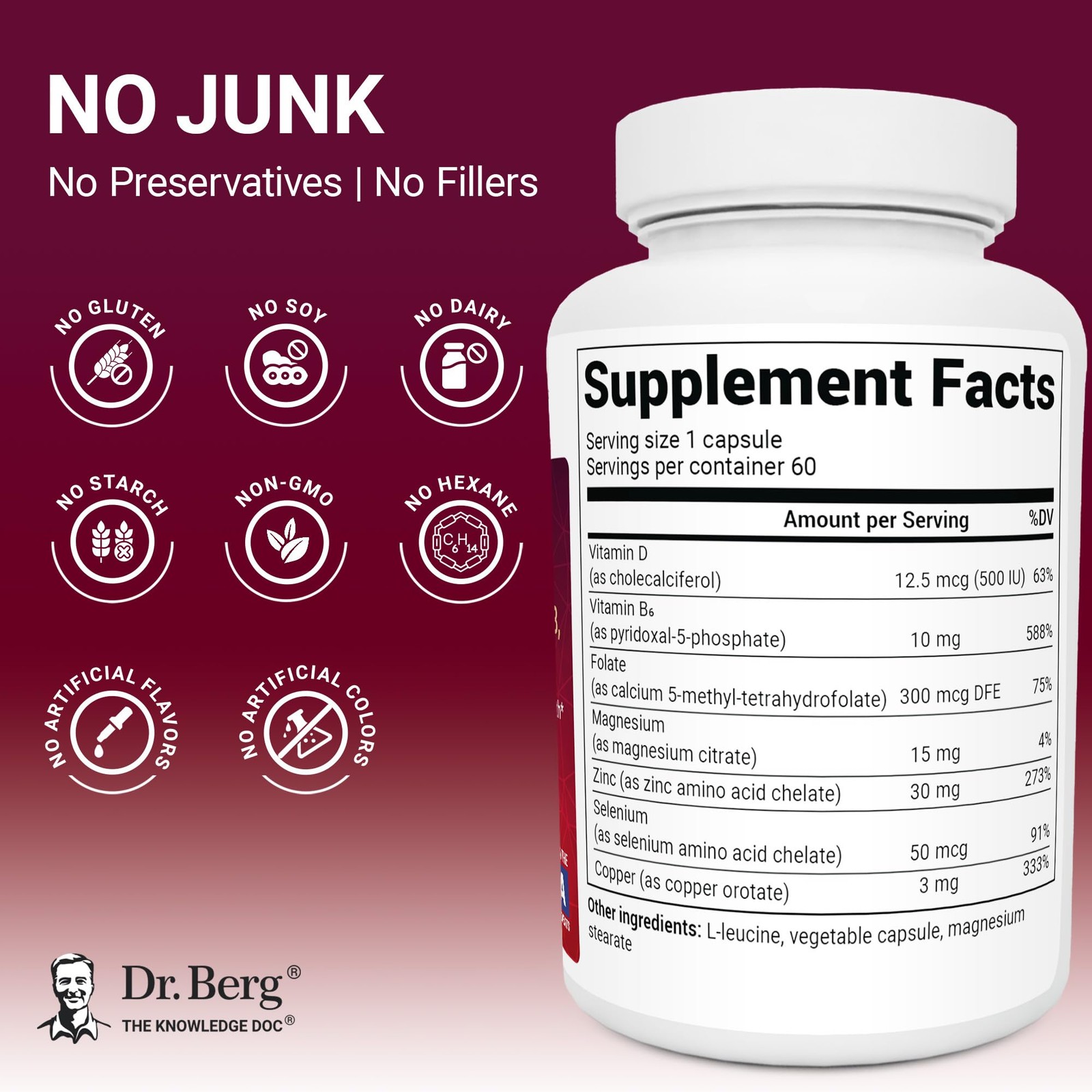 Dr. Berg Zinc 30 mg 60 Capsules – High Potency 7in1 Immune Support Formula – …