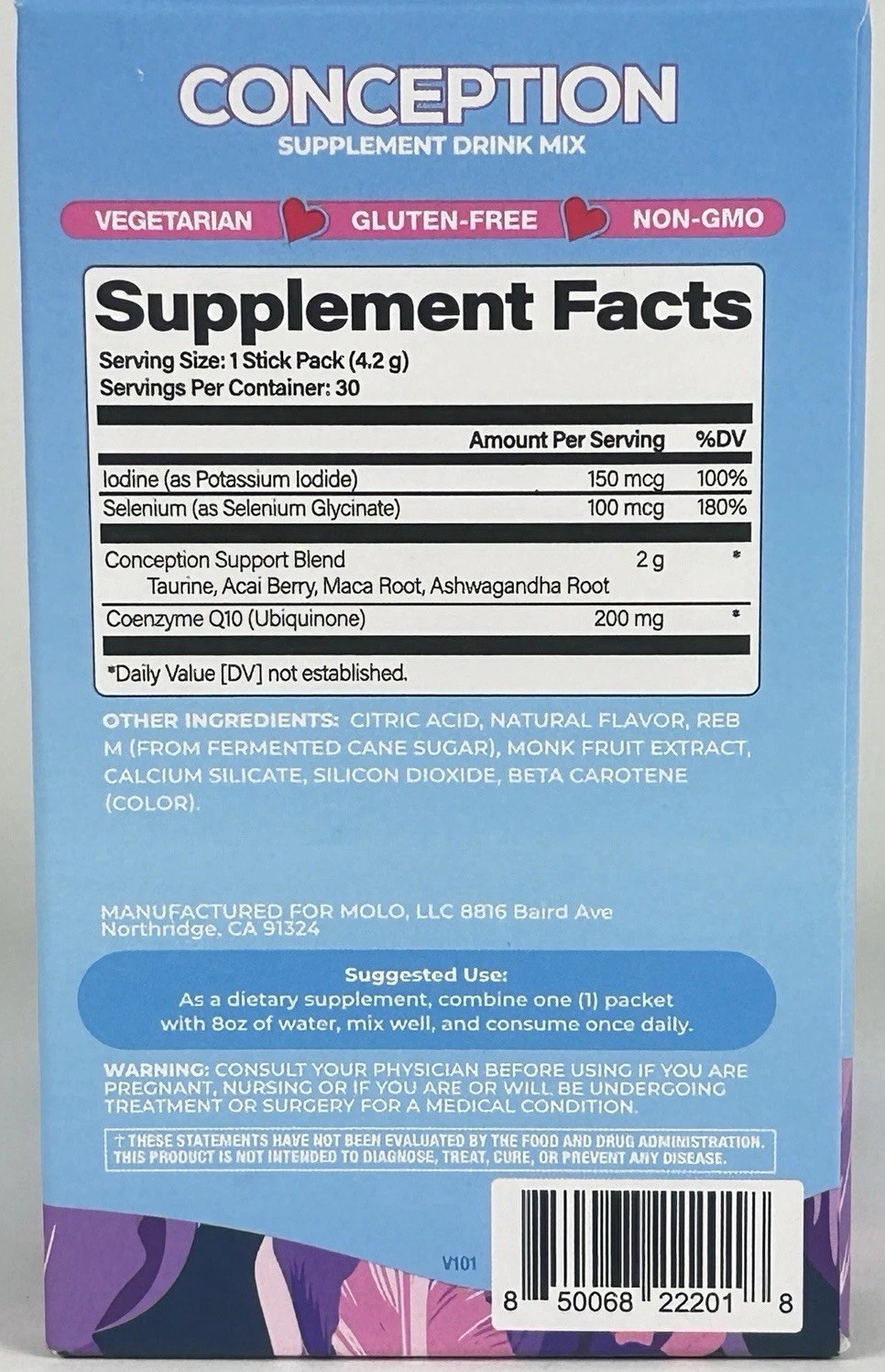 MOLO Conception Drink Mix Sweet Orange 30 Stick Packs Fertility Support