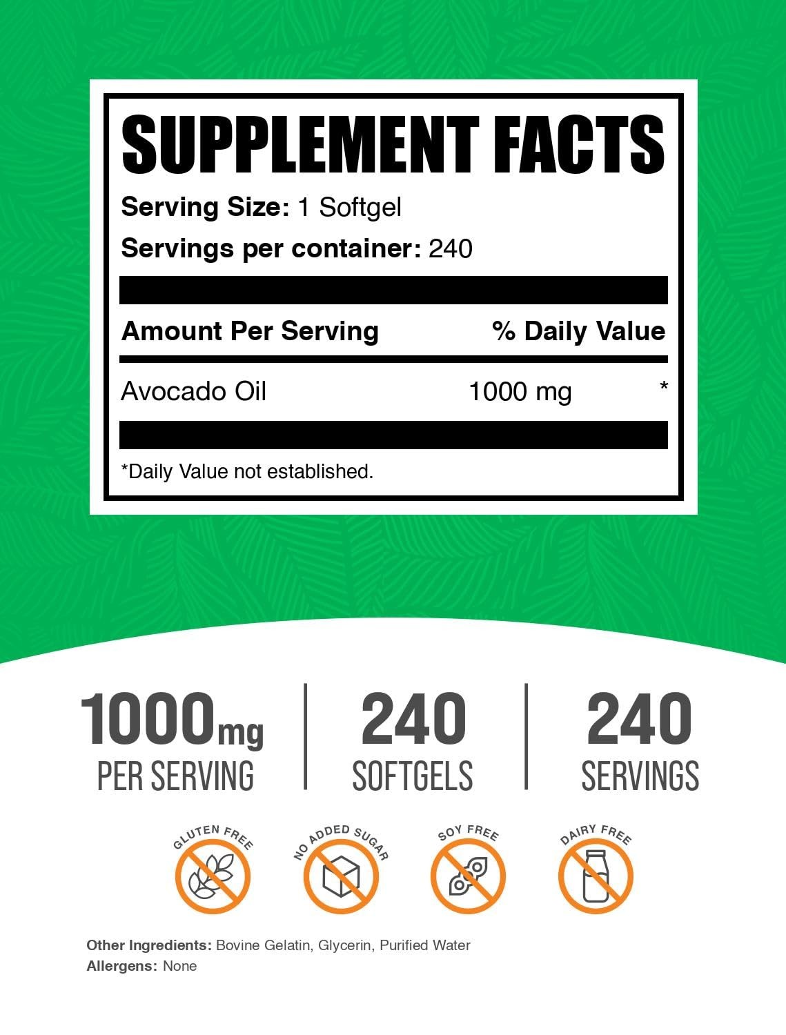 Avocado Oil Softgels 1000Mg Pack Of 240 Easy To Swallow Heart Health Support