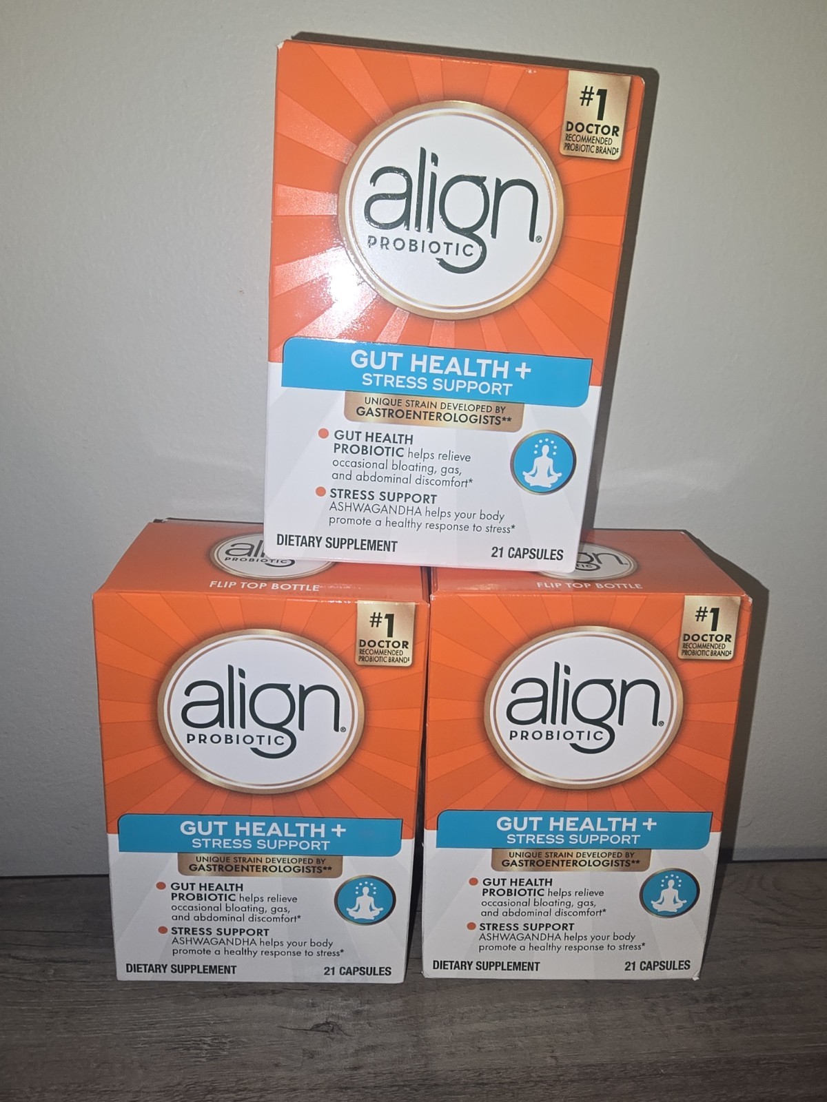 (Set of 3) Align Probiotic Gut Health + Stress Support 21 Capsules Exp 07/2028