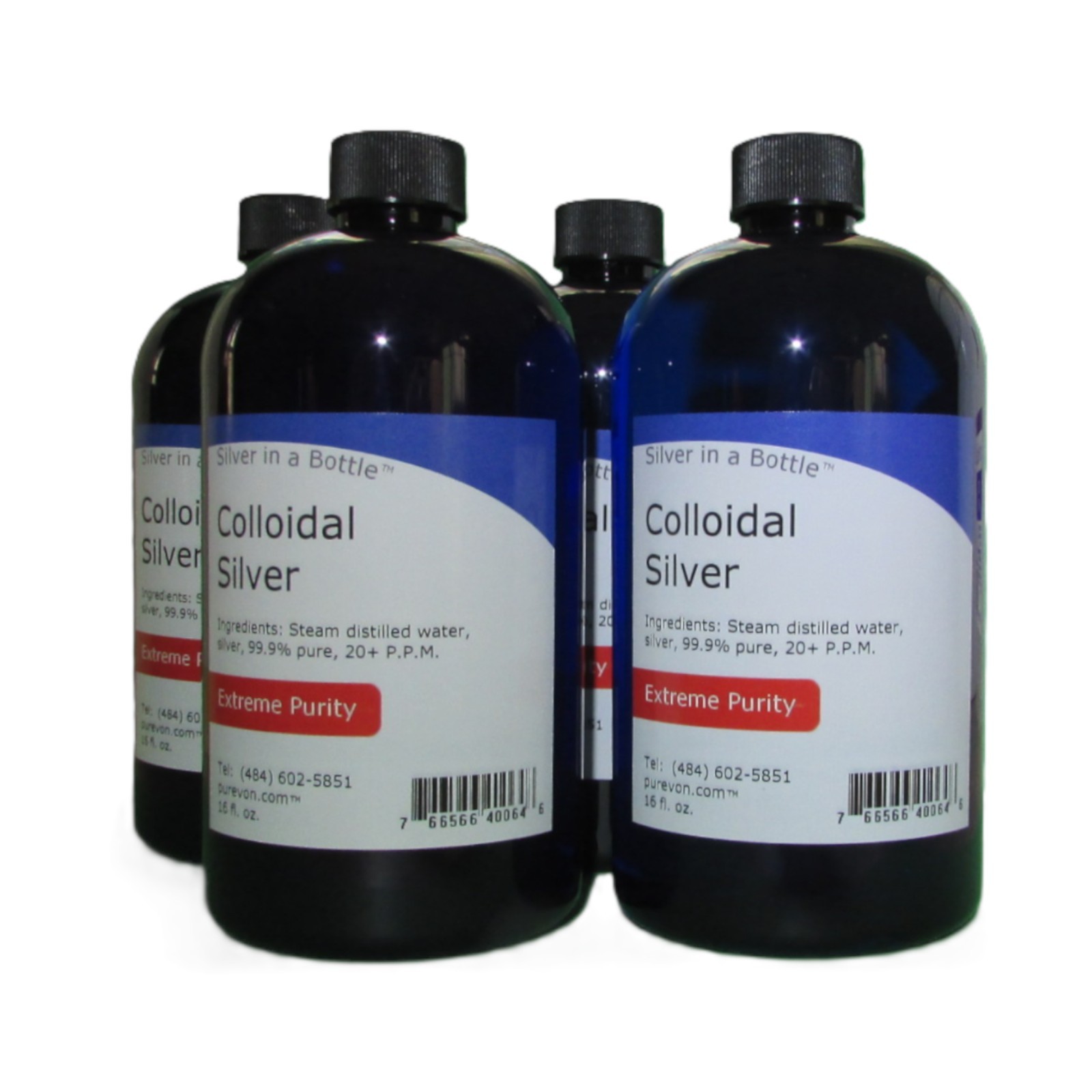 Colloidal Silver, 4-pack,16 fl. oz. bottle- Purevon – half gallon total