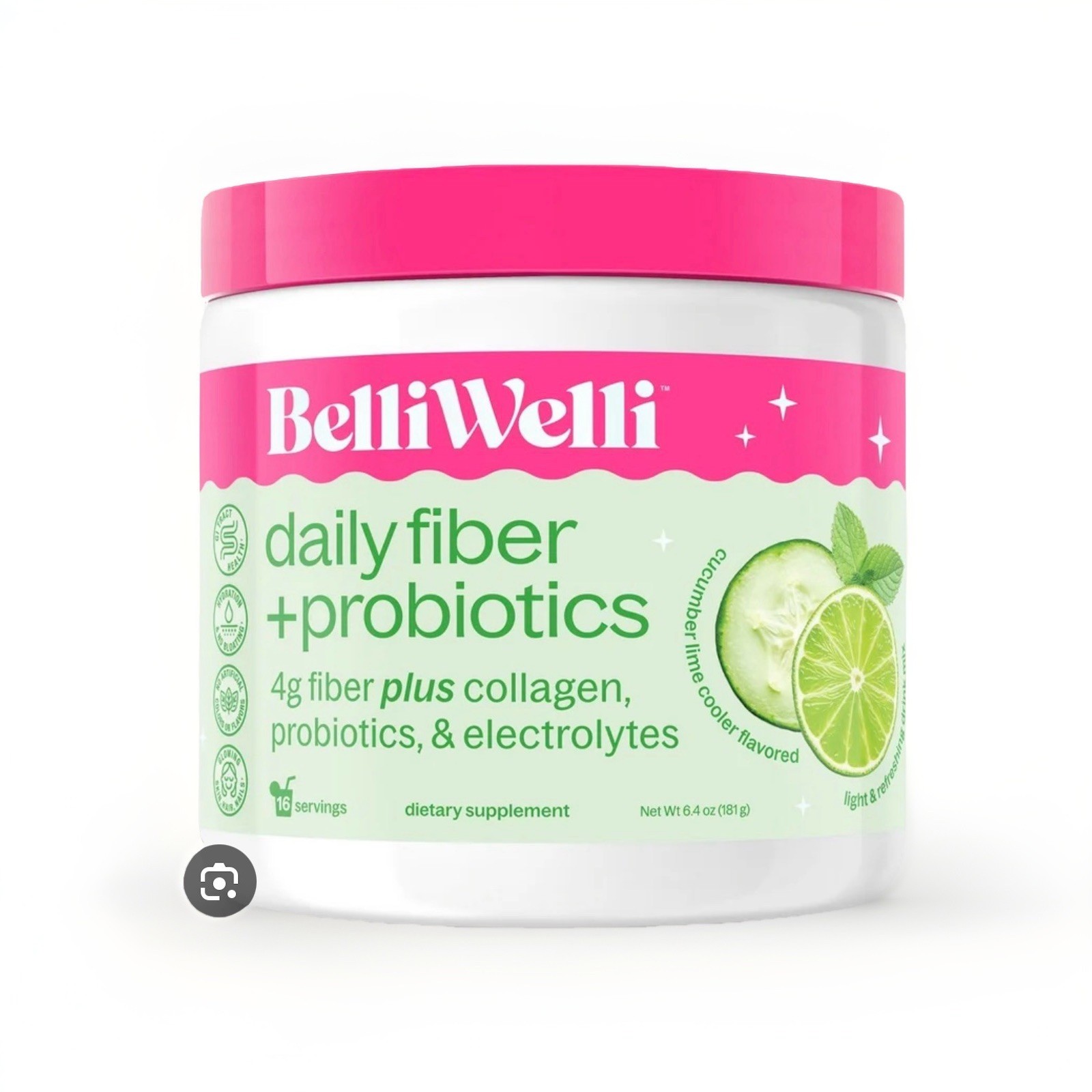 BelliWelli Daily Fiber Supplement Powder with Probiotics- Cucumber Lime