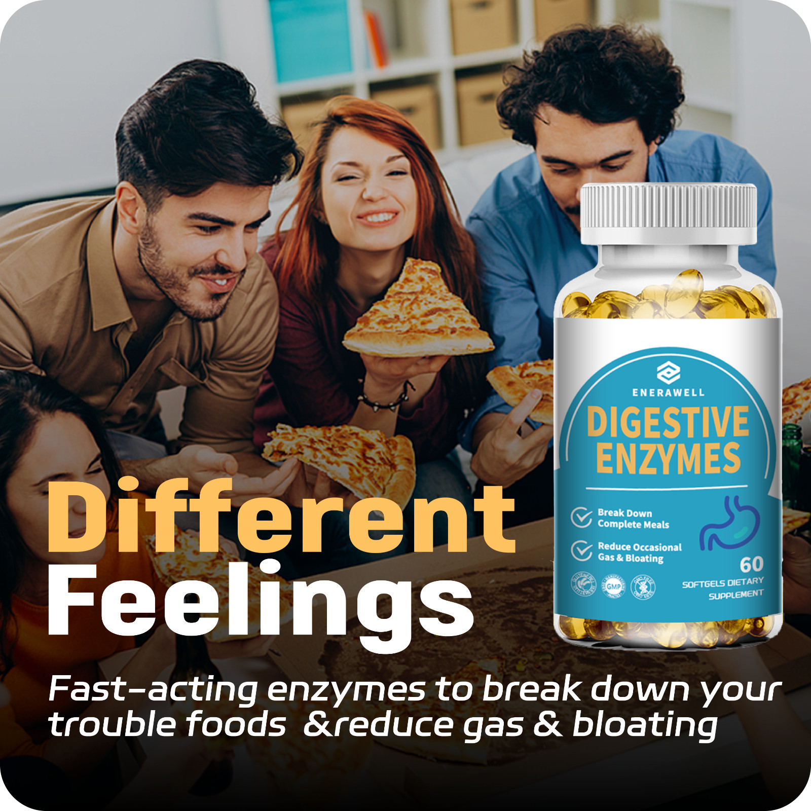 Digestive Enzymes w/ Prebiotic & Probiotics, Gas, Constipation & Bloating Relief