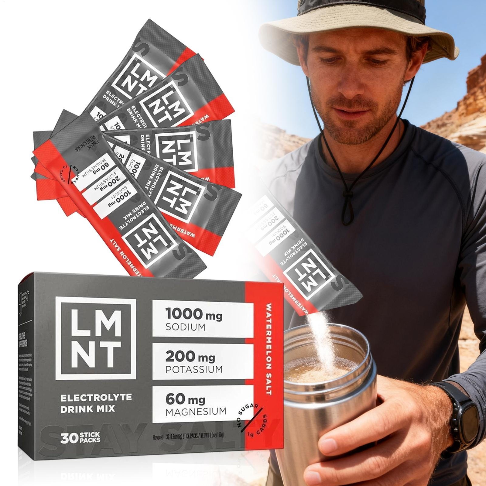 LMNT Zero Sugar Electrolytes – Watermelon Salt | Drink Mix | 30-Count