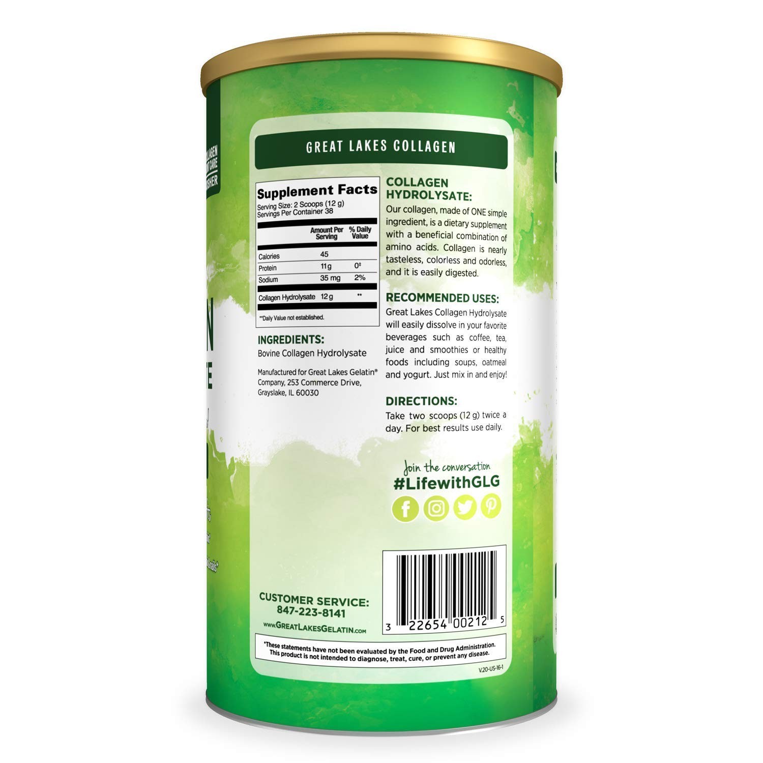 Collagen Peptides Powder for Skin, Hair, Nails & Joints – Non-GMO, Keto, 16 oz