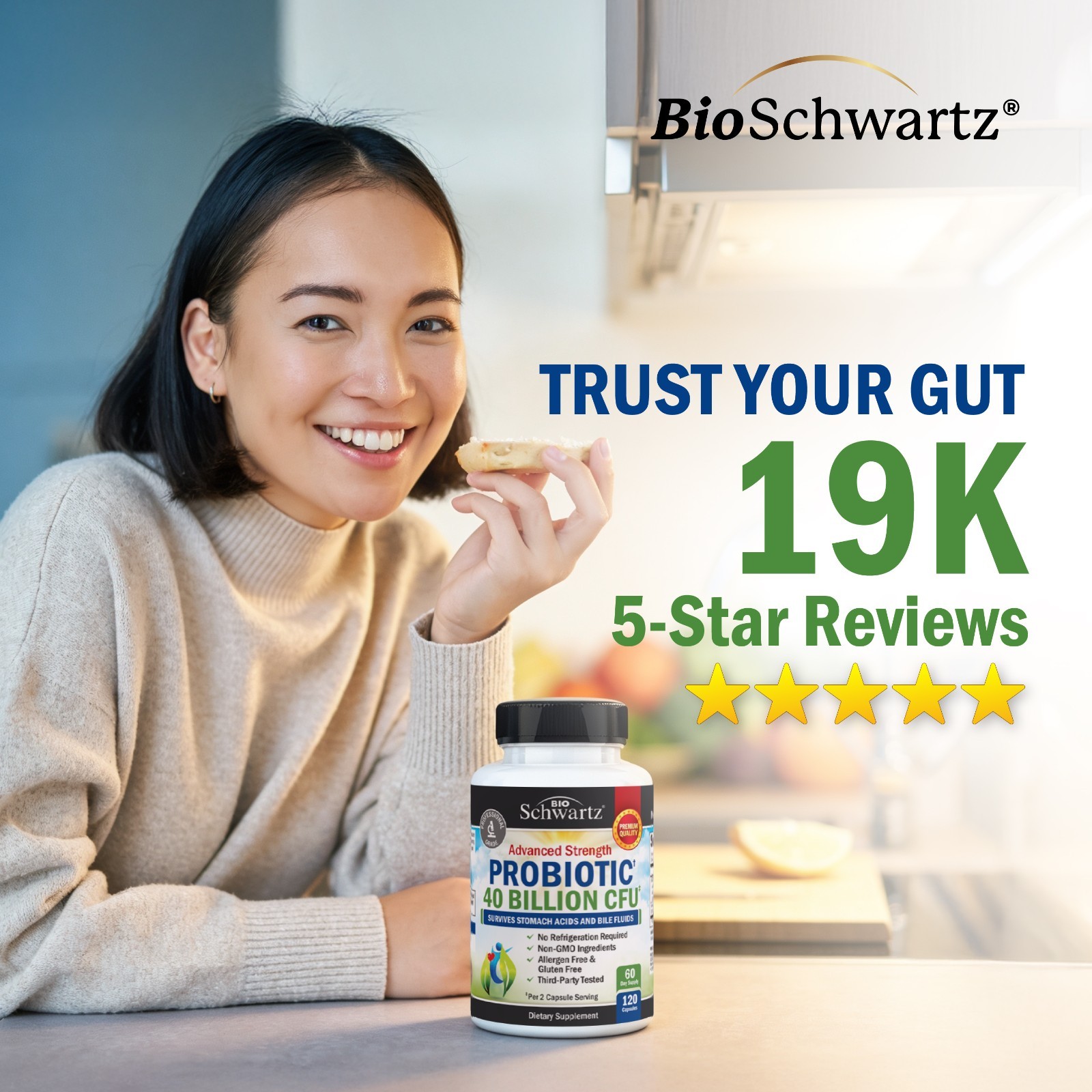 Daily Probiotic Supplement 40 Billion CFU Gut Health Complex w/ Astragalus 120ct