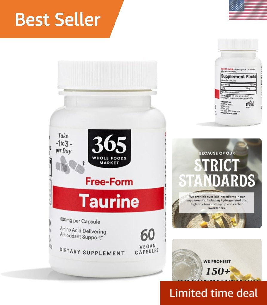 Taurine 500mg – 60 Count Capsules for Antioxidant Support & Energy