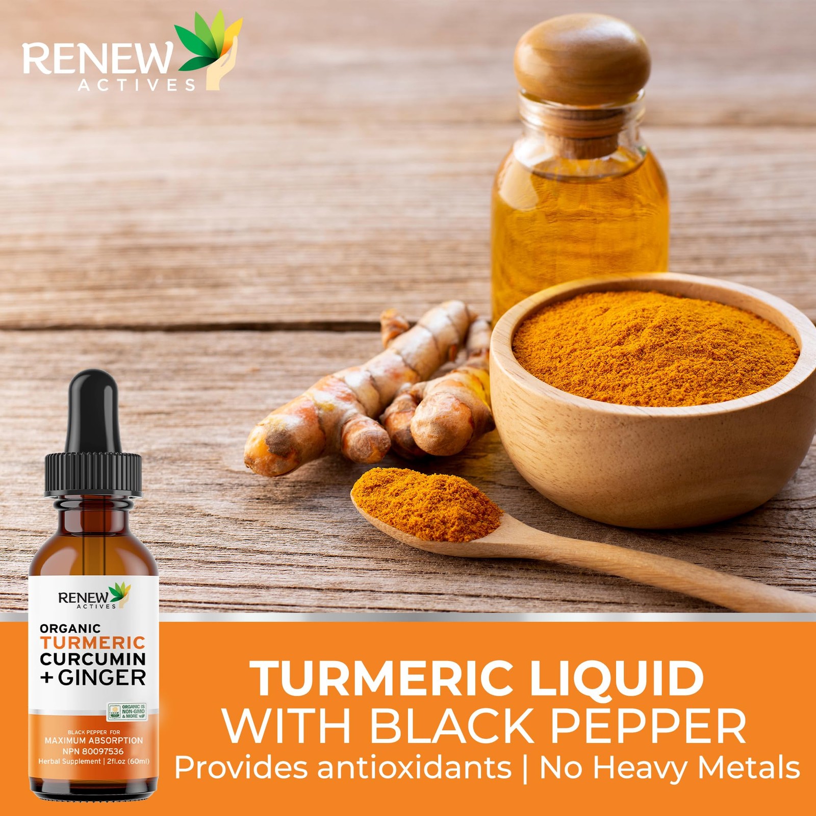Renew Actives Turmeric Liquid Extract Ginger & Lemon Oil Renew Turmeric