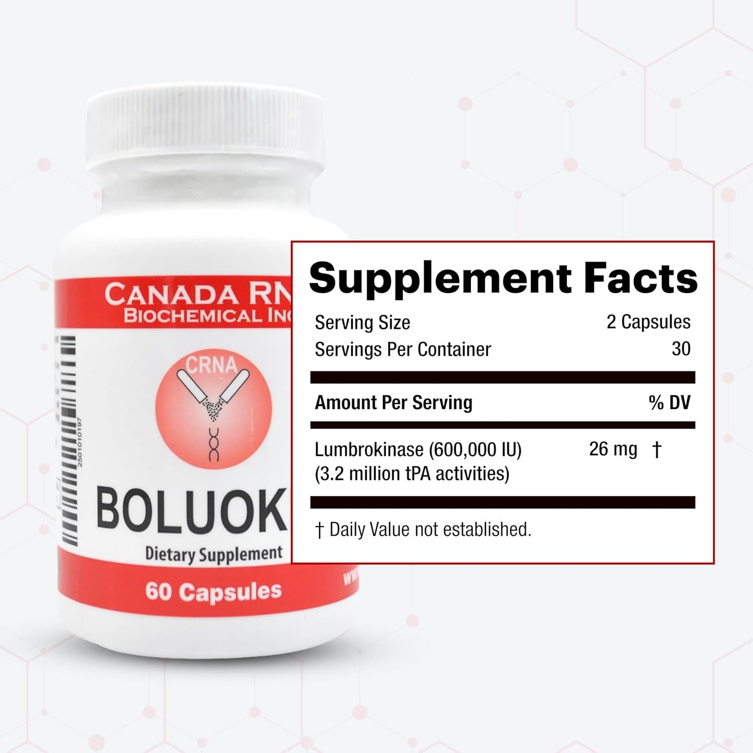 Boluoke Canada RNA Lumbrokinase Enzyme Supplement 60 Capsules Sealed New