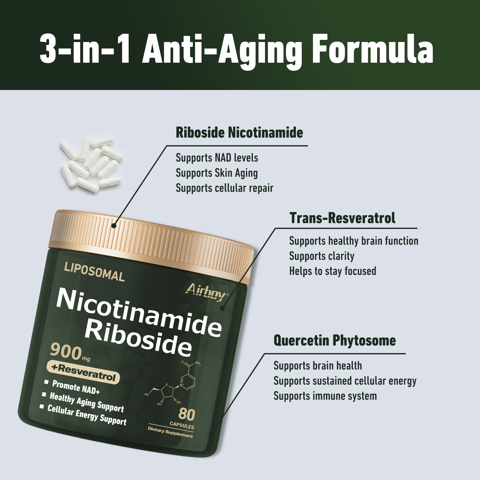 Nicotinamide Riboside 900mg – Anti-aging NAD Supplement, Focus, Memory Booster