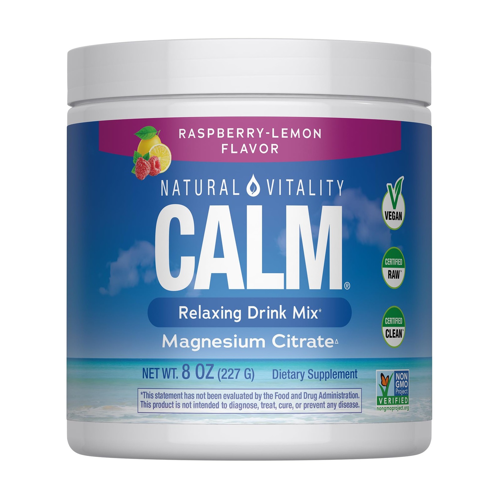 NATURAL VITALITY Raspberry Lemon Calm Magnesium 8 Ounce (Pack of 1), No Color