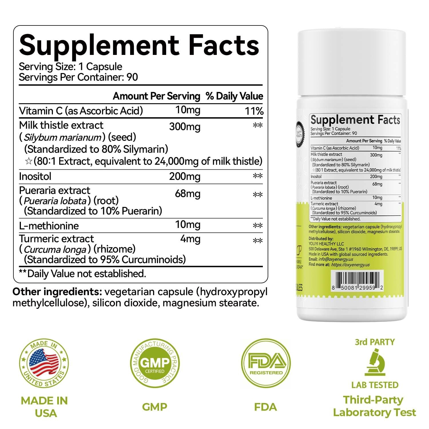 Milk Thistle Supplement 80% Silymarin Vegetarian Capsules 180 Count Liver