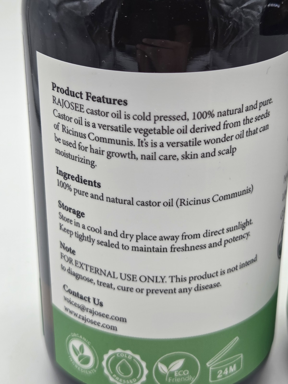 2 Pcs Certified Organic Castor Oil, Natural Oil Cold Pressed in Glass Bottle 8oz