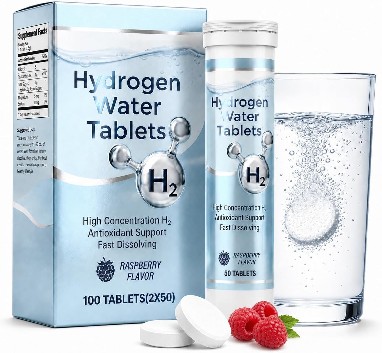 Raspberry Hydrogen Water Tablets, 100 ct Molecular Hydrogen Water Tablets