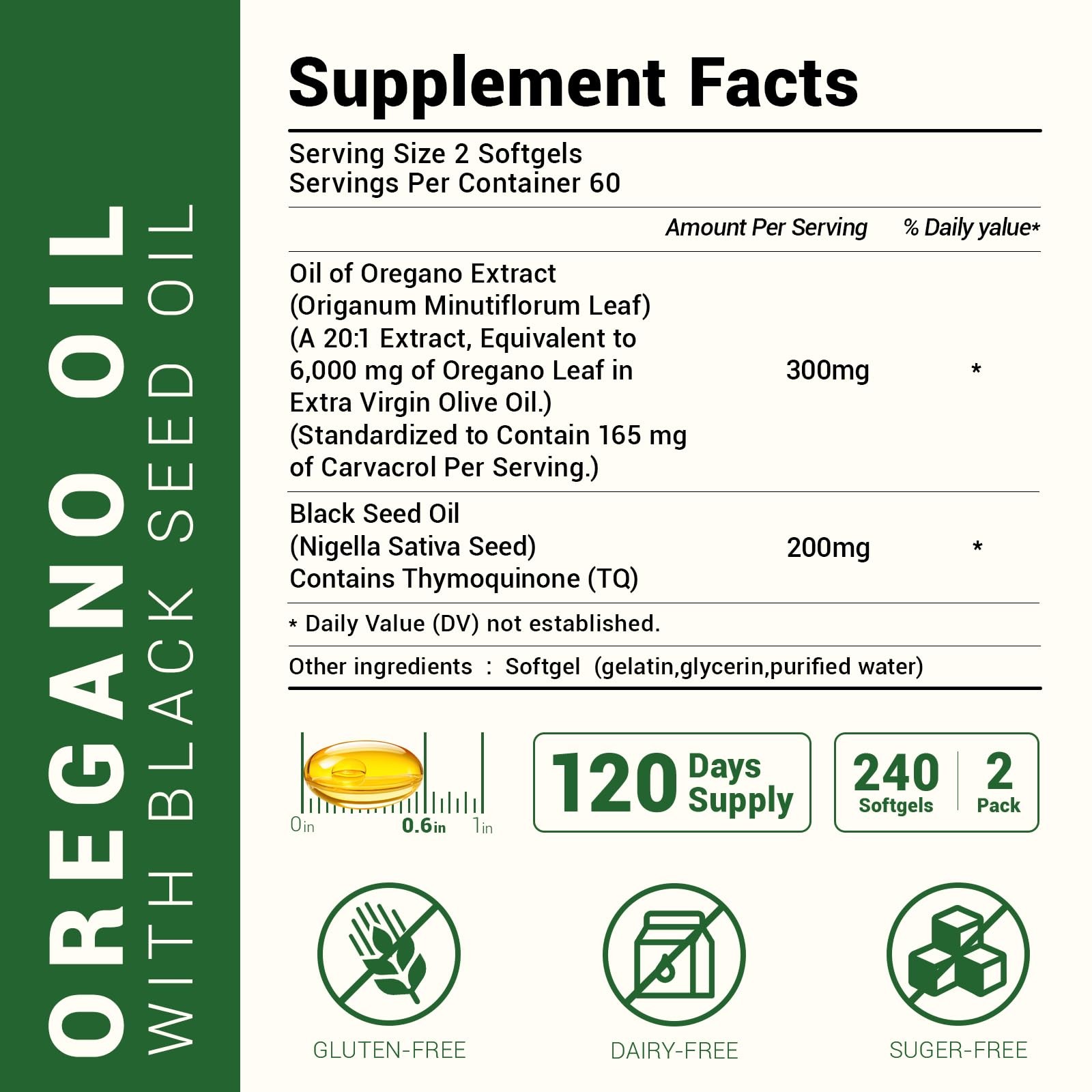HIIHONE 2 Pack Oil of Oregano&Black Seed Softgels Count with Carvacrol,Free ship