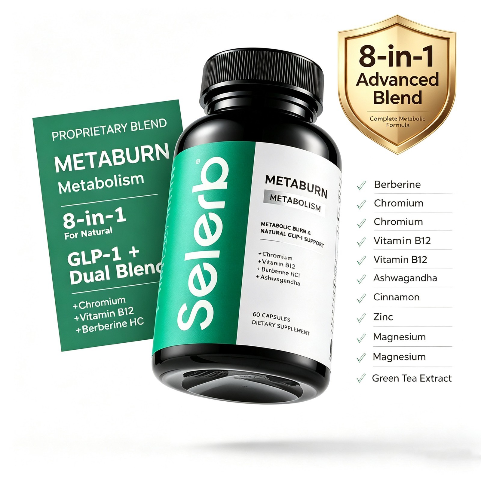 8-in-1 Berberine Complex with Chromium B12 Ashwagandha Metabolic Support 60ct