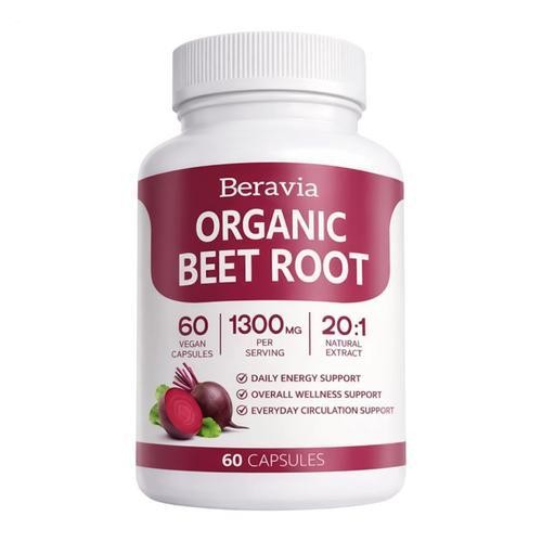 Beravia Organic Beet Root Capsules, Purely Natural, Non-GMO 60-Counts