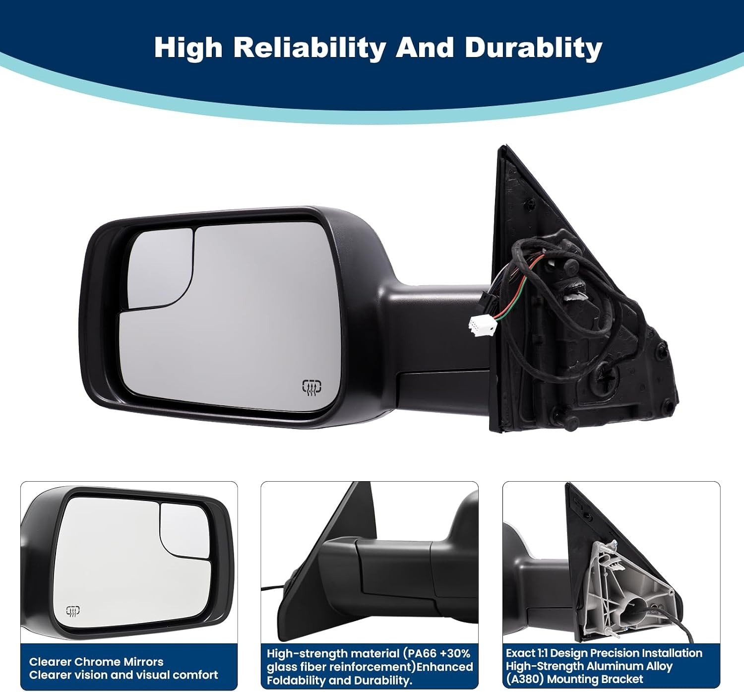 Left Driver Side Mirror for 2019-2025 Ram 1500 with Manual Folding/Heated/Power