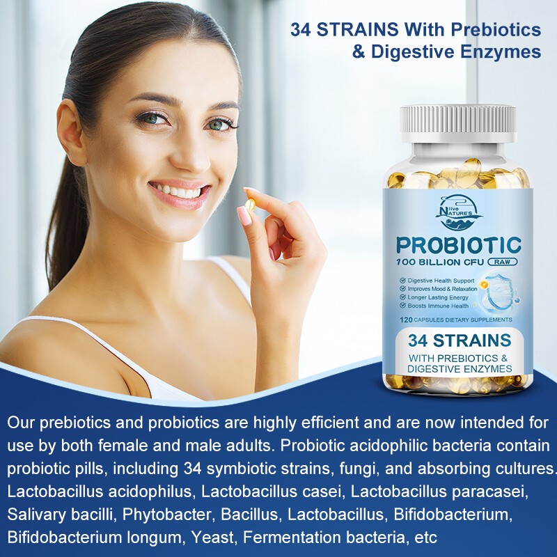 Probiotics Digestive Enzymes 100 Billion CFU Potency Immune Health 120 Capsules