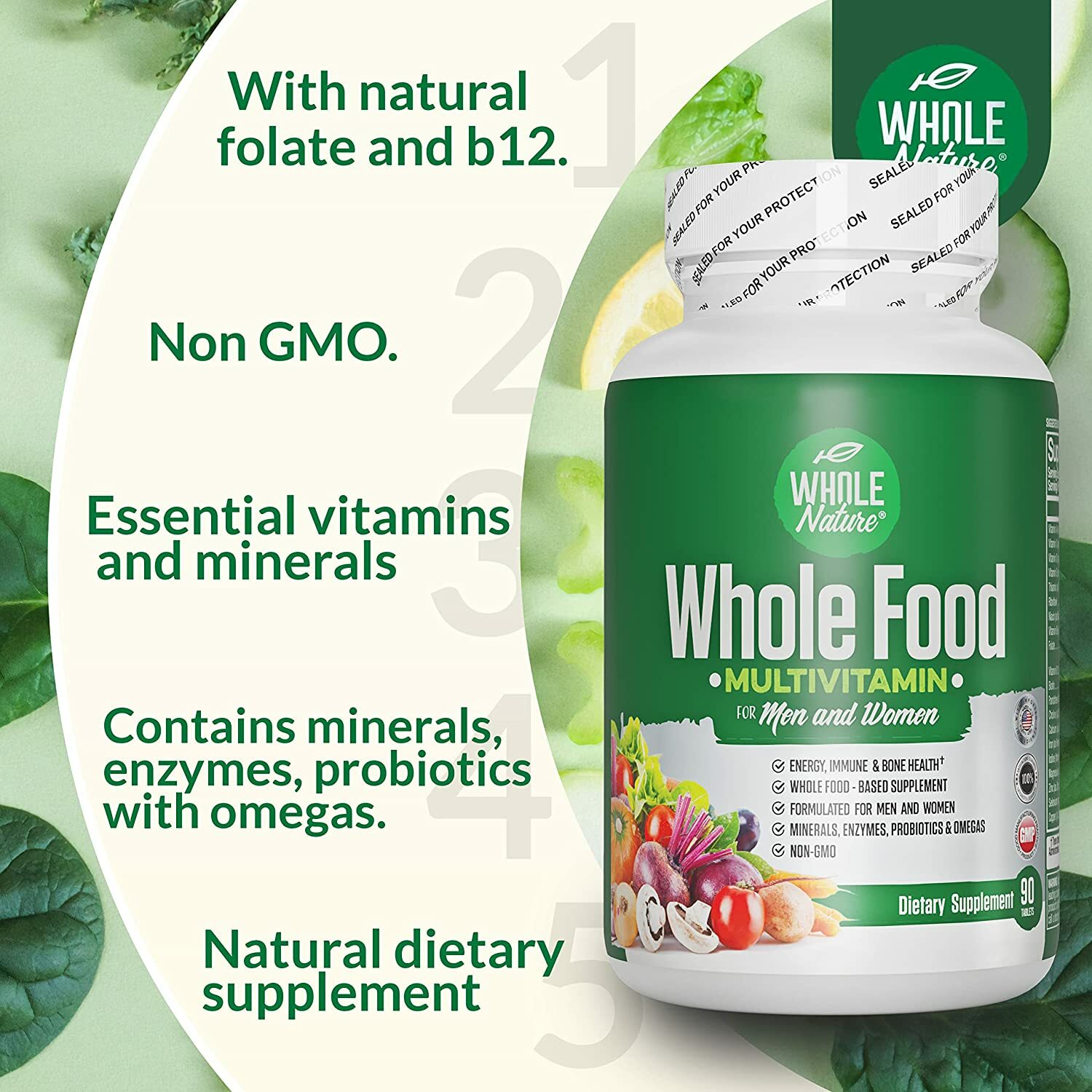 Whole Food Multivitamin for Plus Digestive Enzymes, Probiotics & Omegas, Non GMO