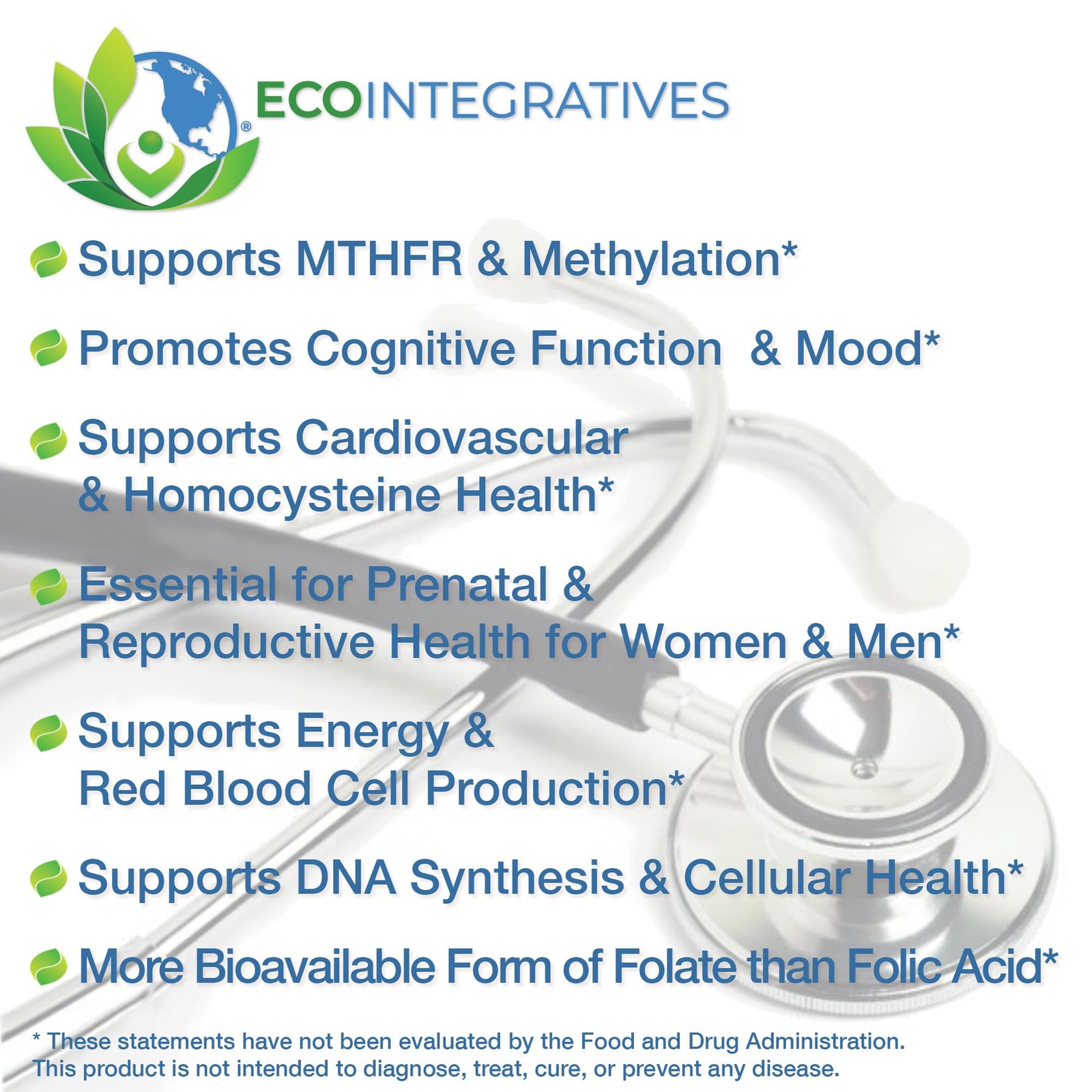 EcoIntegratives Active Folate Methylfolate 5-MTHF – Methylated Folate 1000 mc…