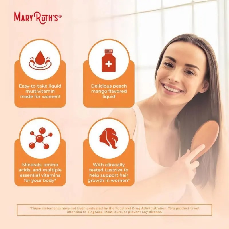 MaryRuth’s Liquid Multivitamin Hair Growth Women Biotin Peach Mango 450ml Fresh