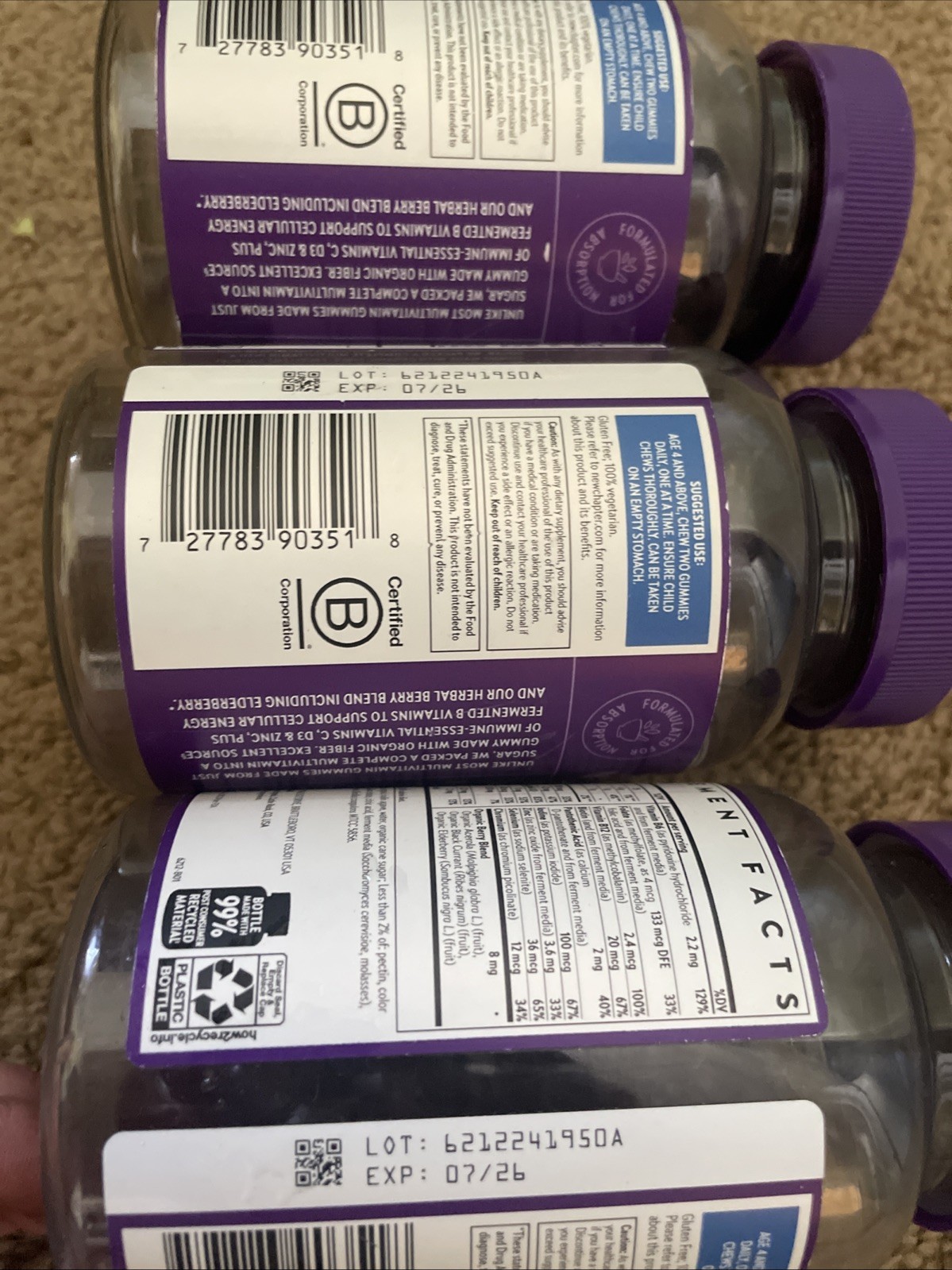 (3) New Chapter – Kids Multivitamin Gummies – 180 total- expiration 7/2026