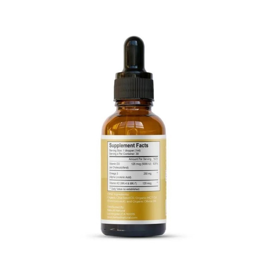 Bella All Natural Vitamin D3 K2 Drops Organic Omega 3 MCT Oil 50ml Supplement+-