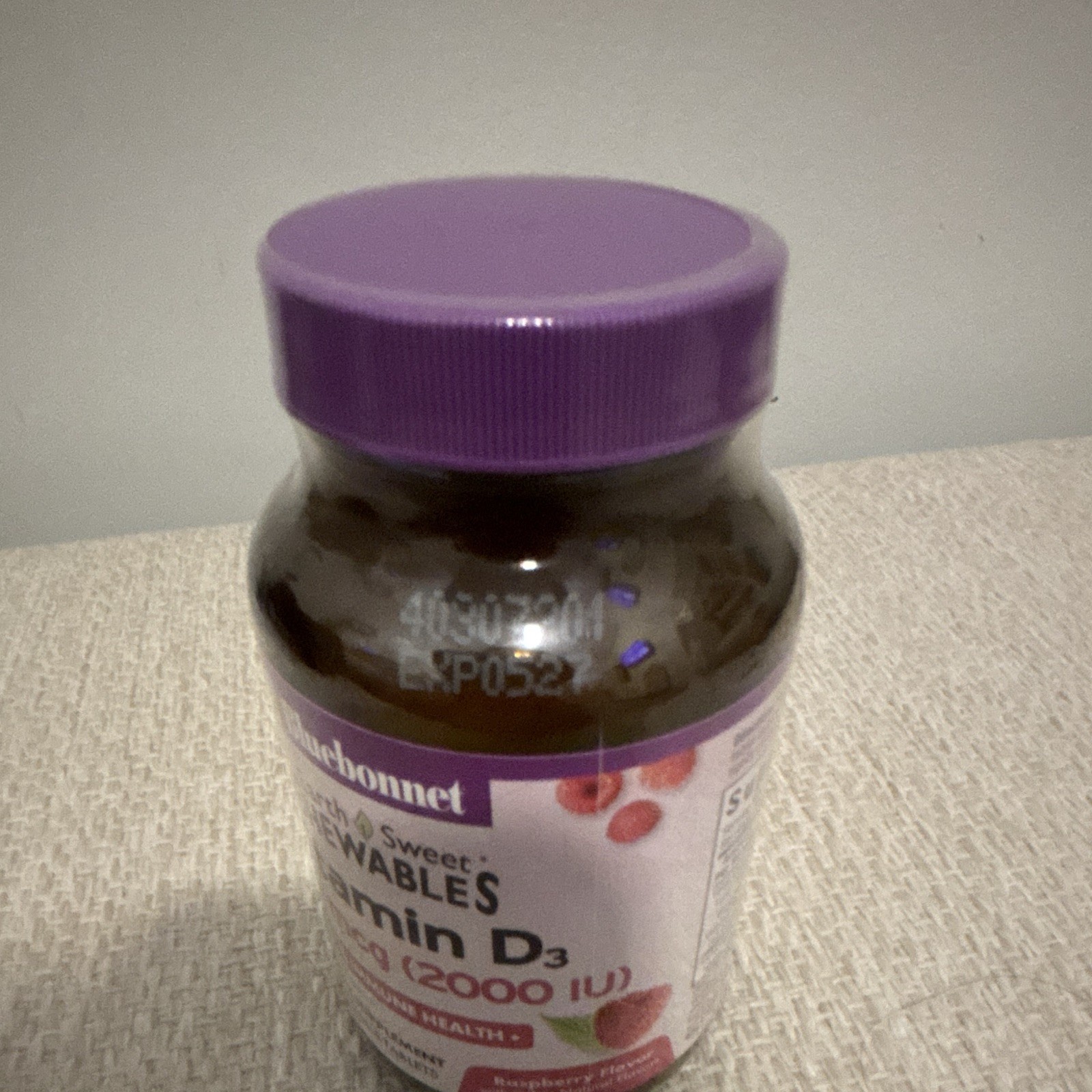 Bluebonnet Earth Sweet Chewables Vitamin D3 50 mcg 2000 IU 90 Raspberry GF