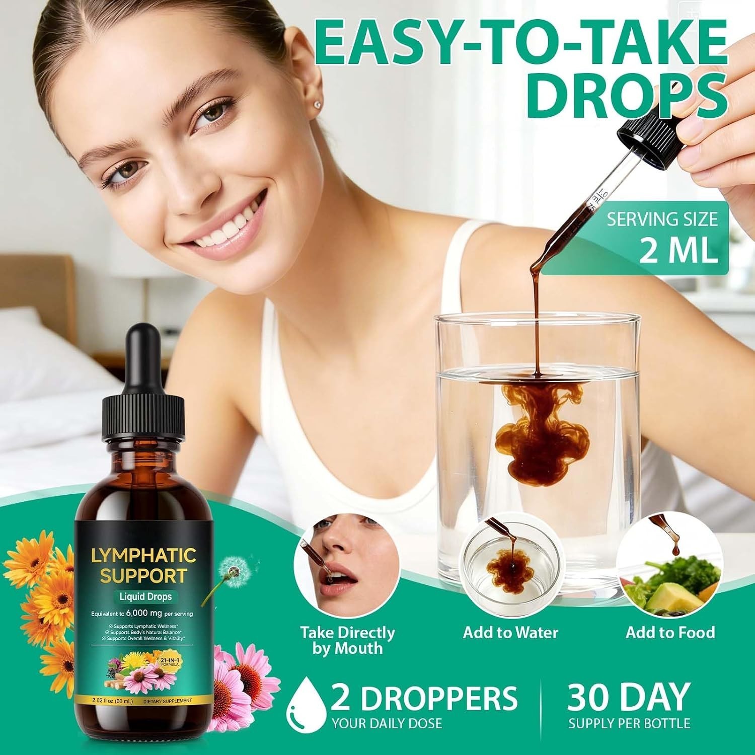 Lymphatic Drainage Drops Liposomal Immune Cleanse Support / Drenaje Linfatico
