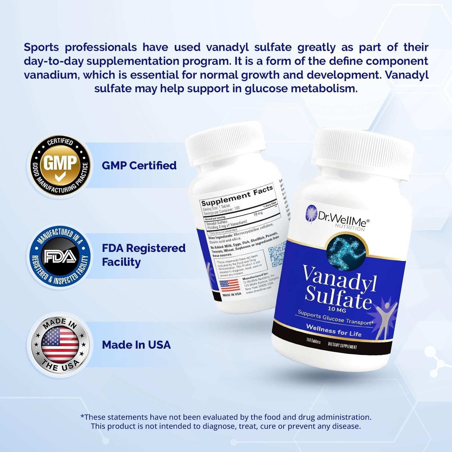 Vanadyl Sulfate 10mg Supplement 100 Tablets 3-Pack Blood Sugar Level Support Aid