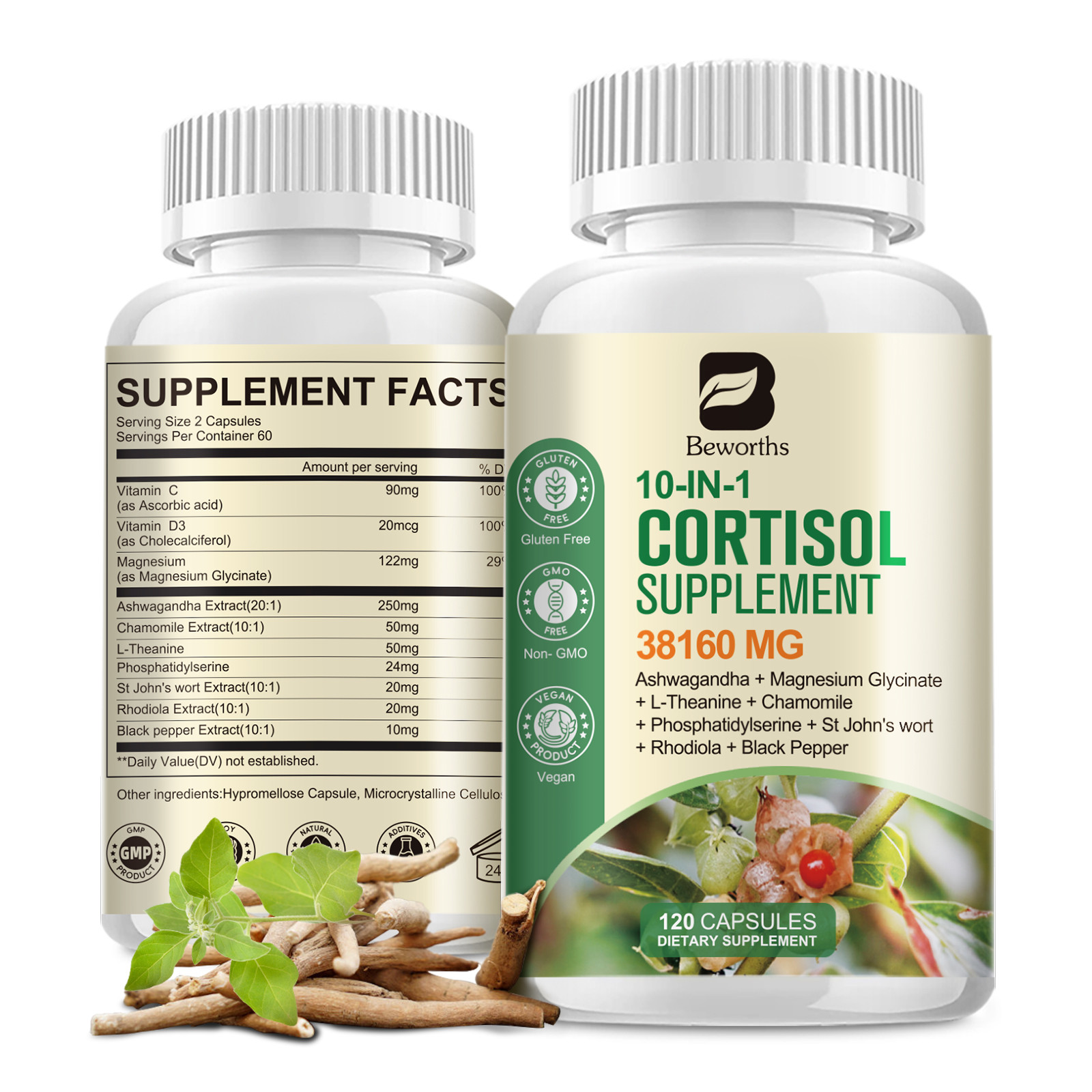 Super Cortisol Supplement Magnesium Ashwagandha L-theanine,Relieve Stress 120PCS