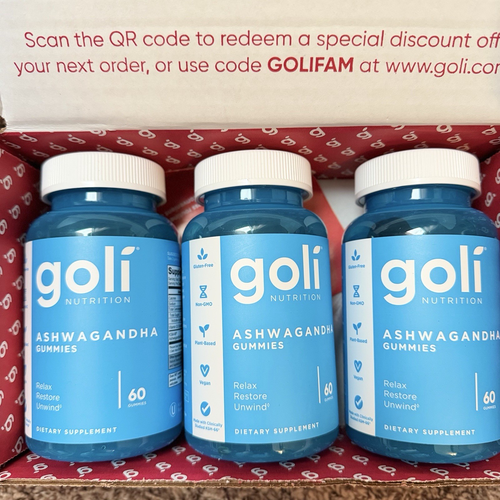 (3 Pack) Goli Nutrition Ashwagandha Gummies KSM-66 Relax Restore, 60ct Exp 10/26