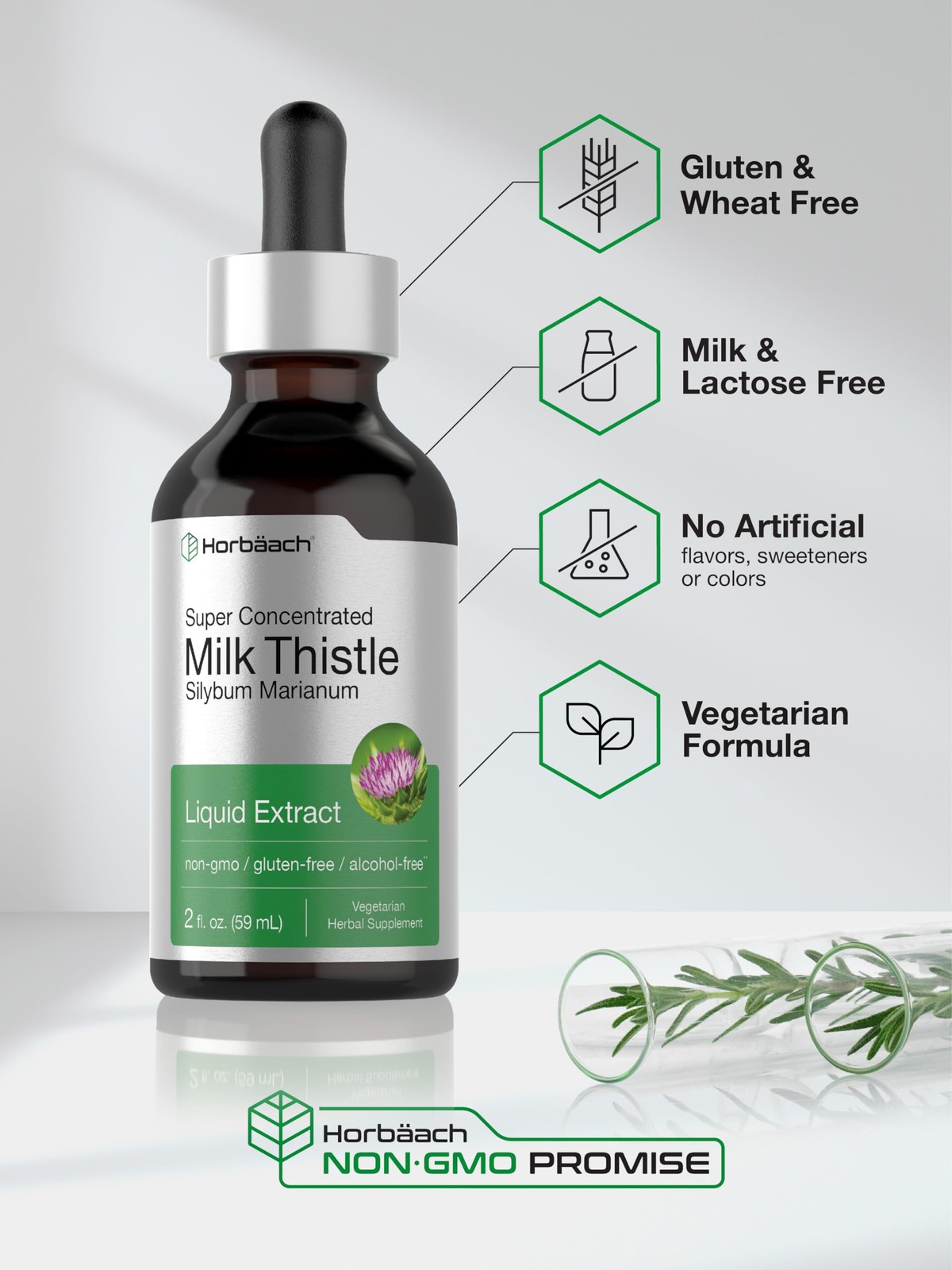 Horbäach Milk Thistle Extract Liquid | 2 fl oz | Alcohol 2 Fl Oz (Pack of 1)